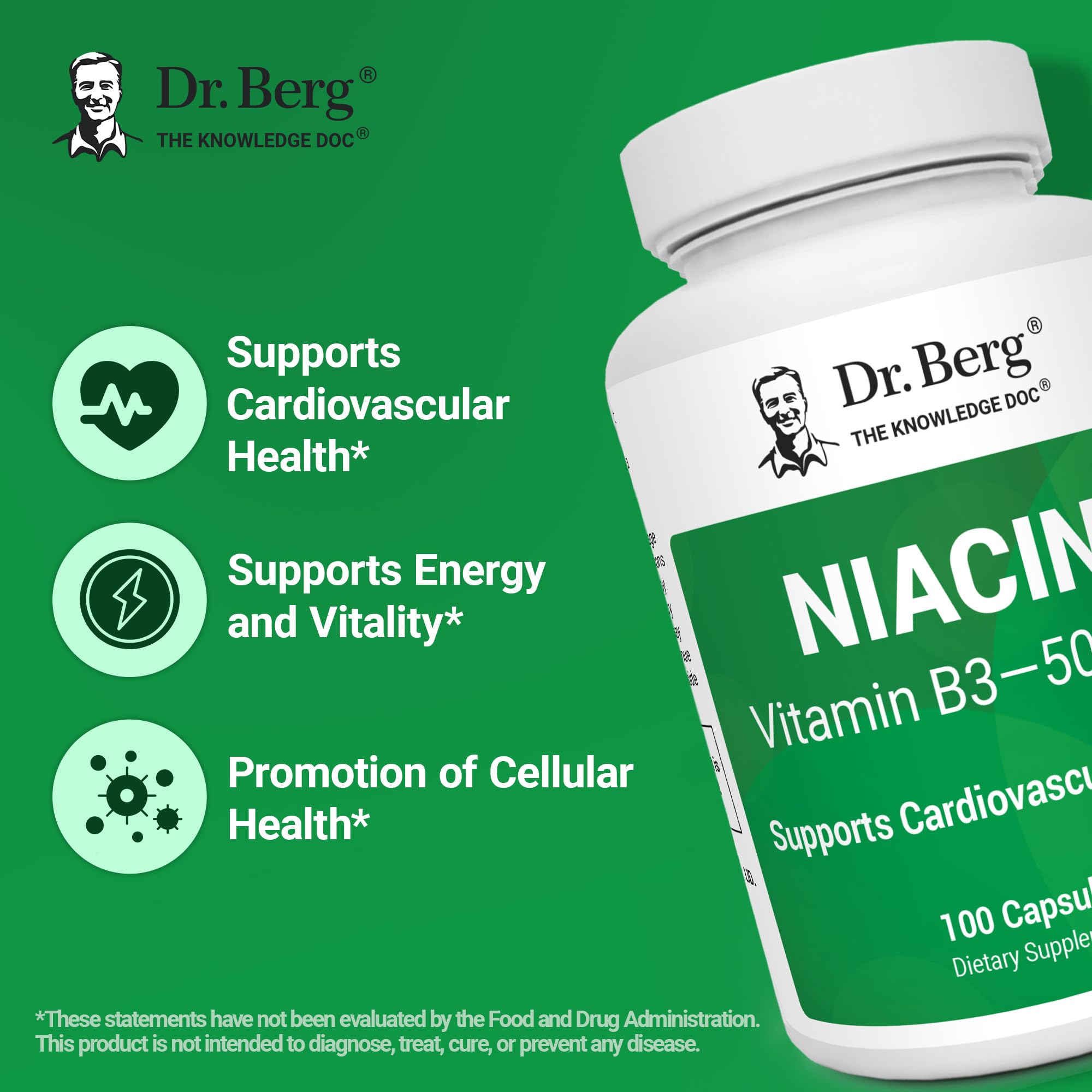 Dr. Berg Highly-Potent Niacin 500 mg – Now Only 125 mg per Capsule for Niacin Flush Tolerance Building – Gradually Increase to 500mg a Day – Vitamin B3 for Heart, Brain & Energy Support – 100 Capsules Dr. Berg NutritionalsAu supplements