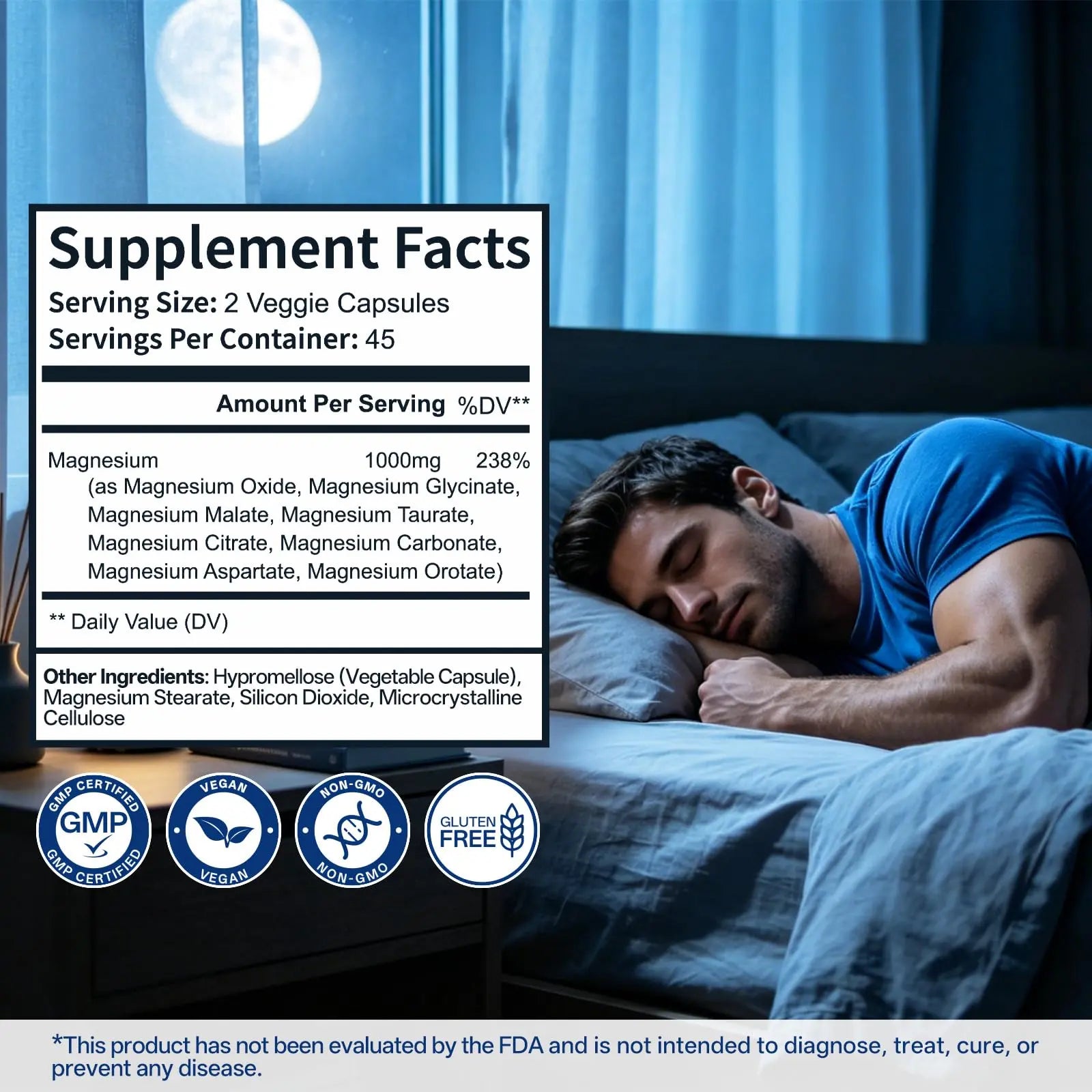 8 in 1 Magnesium Complex Capsules 1000mg for Women and Men - Highly Absorbable Magnesium Supplement Supports Muscle Relaxation Sleep & Energy | NSF Certified, GMP, Gluten Free, Vegan Oopeatolnz supplements