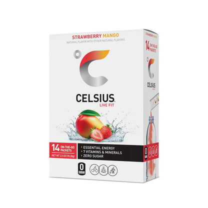 CELSIUS On-the-Go Powder Sticks Strawberry Mango, Essential Energy 14 Sticks per Pack CELSIUSUS supplements