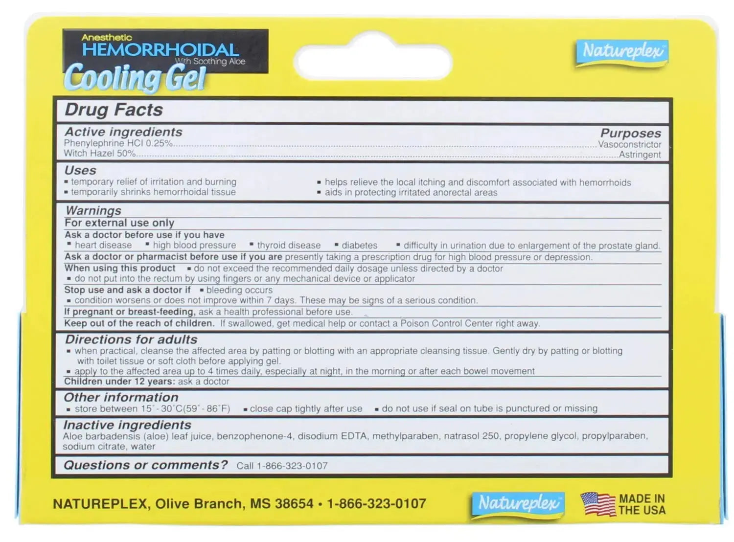 Natureplex Anesthetic Hemorrhoidal Cooling Gel 0.9 oz (2 Pack) – Witch Hazel & Phenylephrine, Soothing Aloe Formula for Temporary Itching, Burning & Swelling Relief - Made in USA NatureplexAu supplements