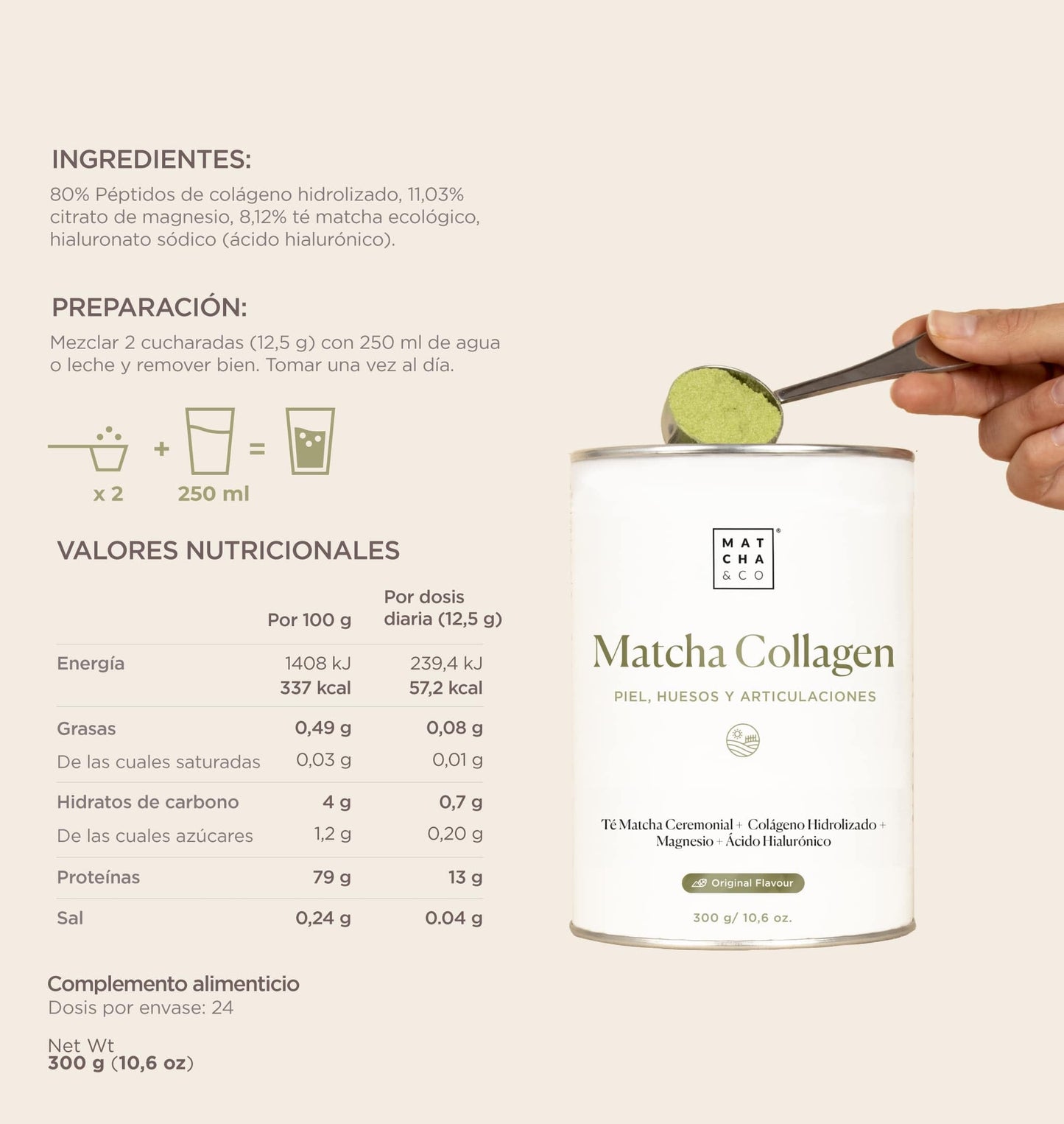 Collagen with Magnesium, Matcha Tea and Hyaluronic Acid. Joints, skin and nails Matcha & COUS supplements