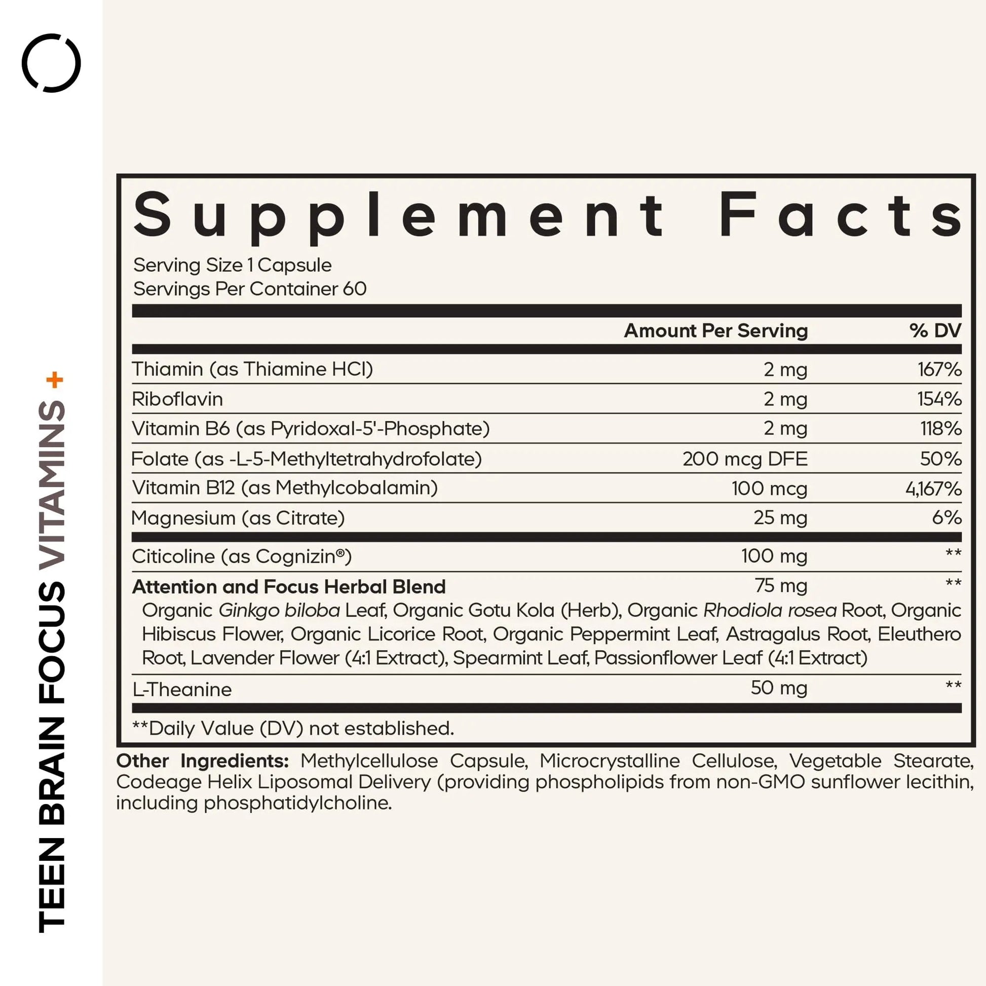 Codeage Teen Brain Focus Vitamins+ Citicoline Cognizin, L-Theanine, Ginkgo, Rhodiola, Lavender, Magnesium, Vitamin B6, B12, Folate CodeageAu supplements