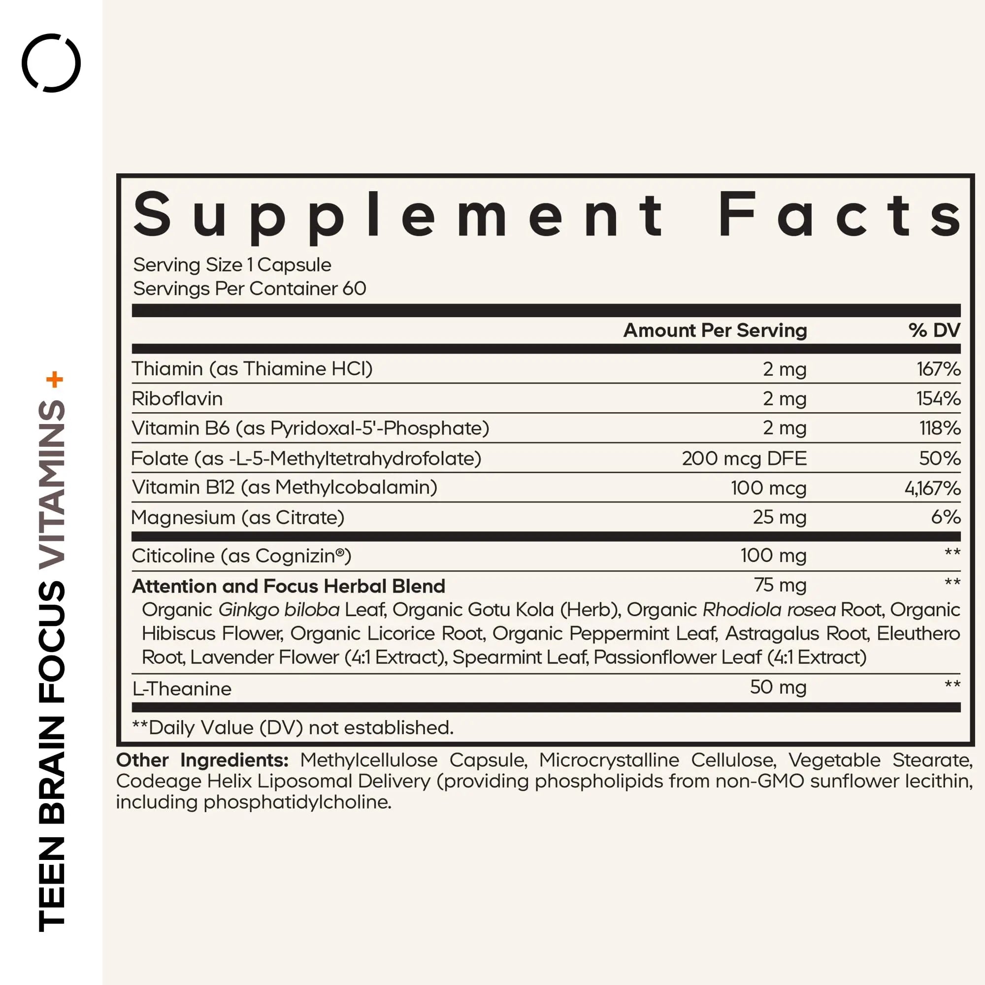 Codeage Teen Brain Focus Vitamins+ Citicoline Cognizin, L-Theanine, Ginkgo, Rhodiola, Lavender, Magnesium, Vitamin B6, B12, Folate CodeageAu supplements