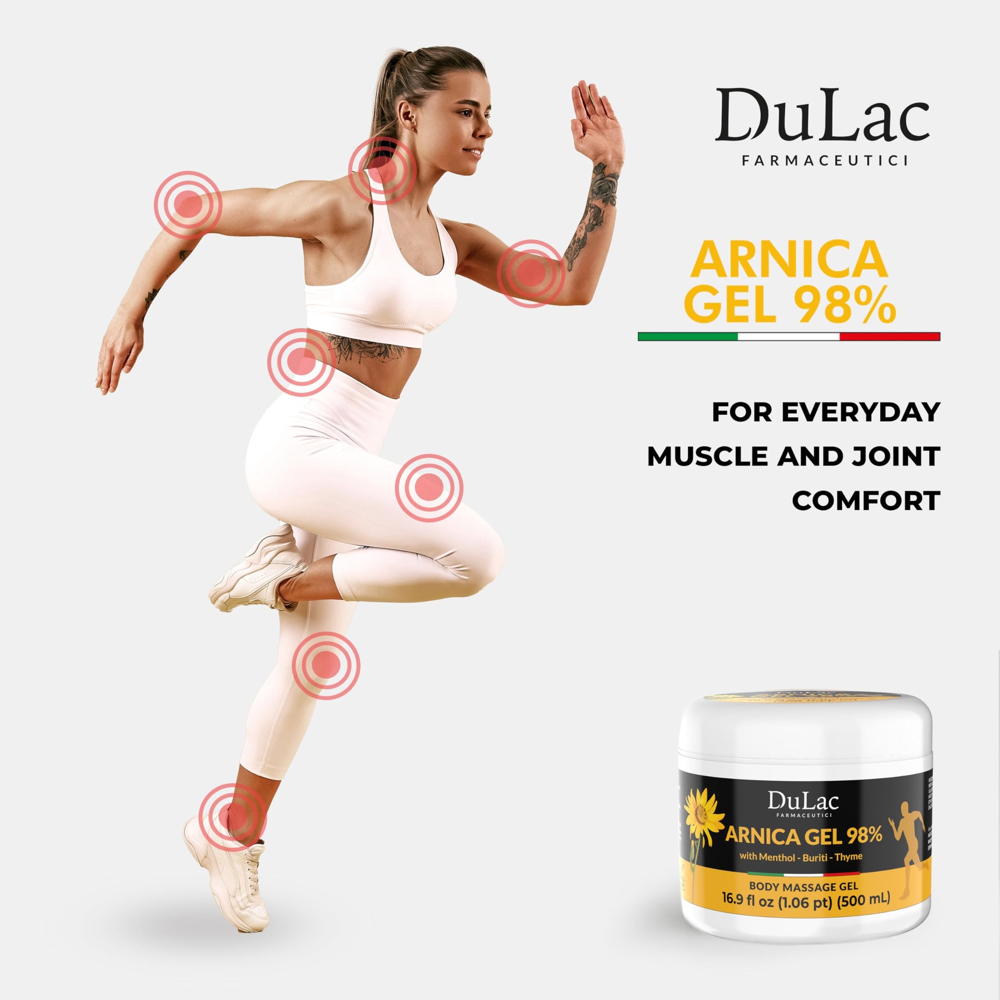 Dulac Arnica Body Massage Gel – Water-Based Cosmetic Massage Gel with Arnica Montana, Fast-Absorbing Lightweight Texture, Non-Greasy Feel, Dermatologically Tested, 16.9 fl oz DULÀC FARMACEUTICI 1982Au supplements