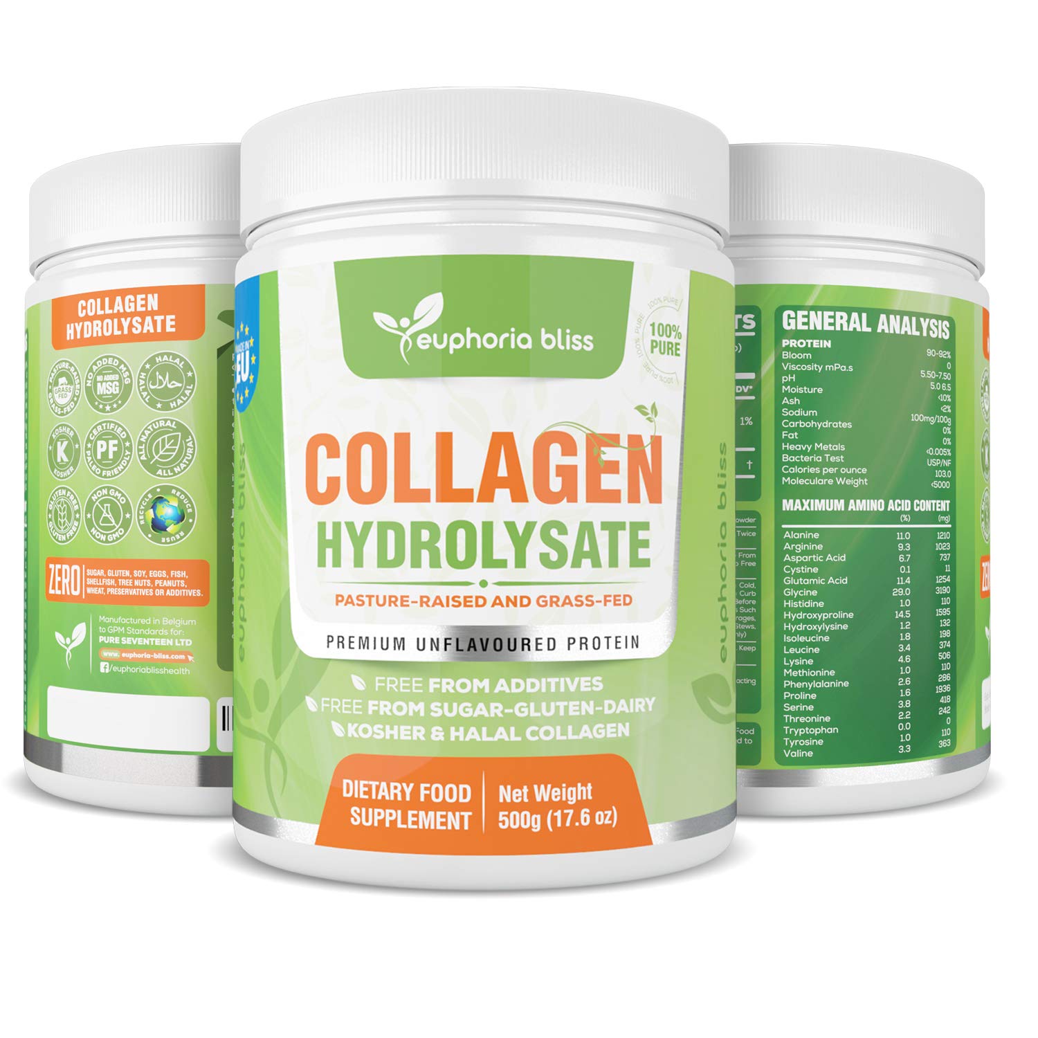 Premium Collagen Powder 500g Unflavoured High Grade Hydrolysed Collagen Joints, Bones, Gut, Wrinkles, Hair, Skin, Nails, Pain, Injury, Sleep, Fitness, Keto Euphoria BlissAu supplements