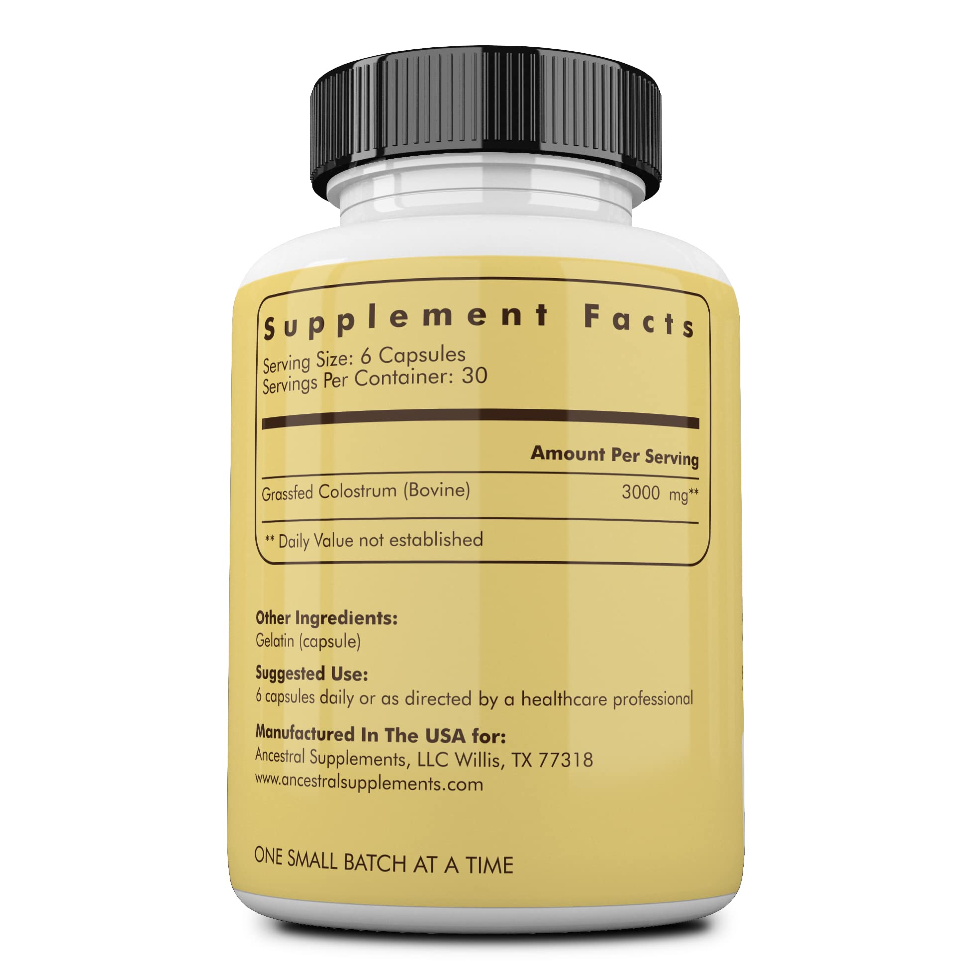 Ancestral Supplements Grass Fed Beef Colostrum Supplement, 3000 mg, 180 Capsules Ancestral SupplementsUS supplements