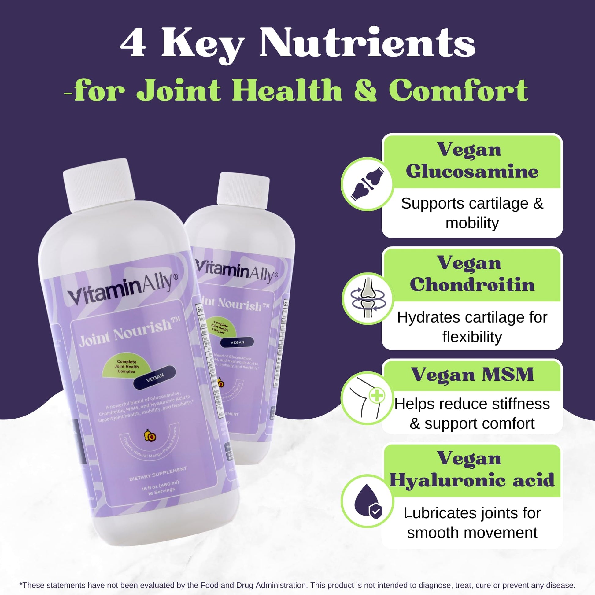 Joint Nourish – 100% Vegan Liquid Joint Supplement | Vegan Glucosamine, Chondroitin, MSM, Hyaluronic Acid & Vitamin C | Mango-Peach | Supports Joint Mobility, Cartilage & Skin | Sugar-Free,16 Servings VitaminallyAu supplements