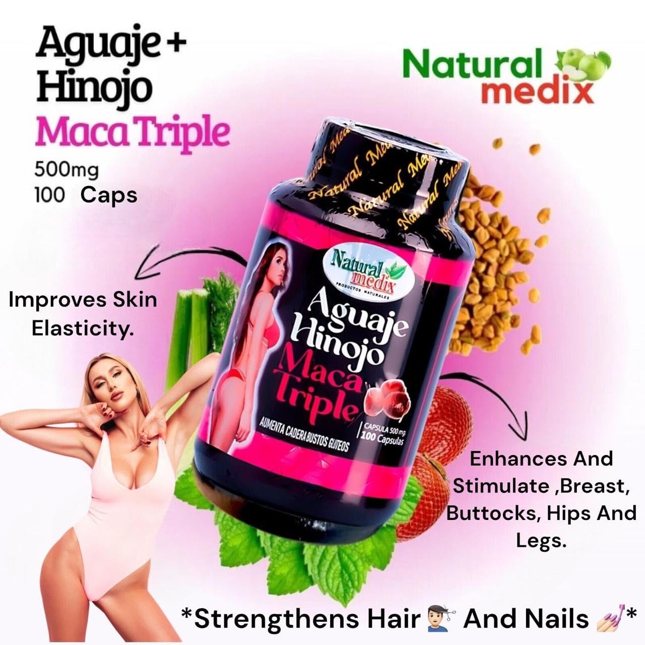 Natural medix Aguaje Hinojo Maca Triple (Maca Root Supplement) Premium 100 Capsules | Premium Botanical Blend for Feminine Balance & Confidence Natural medixAu supplements