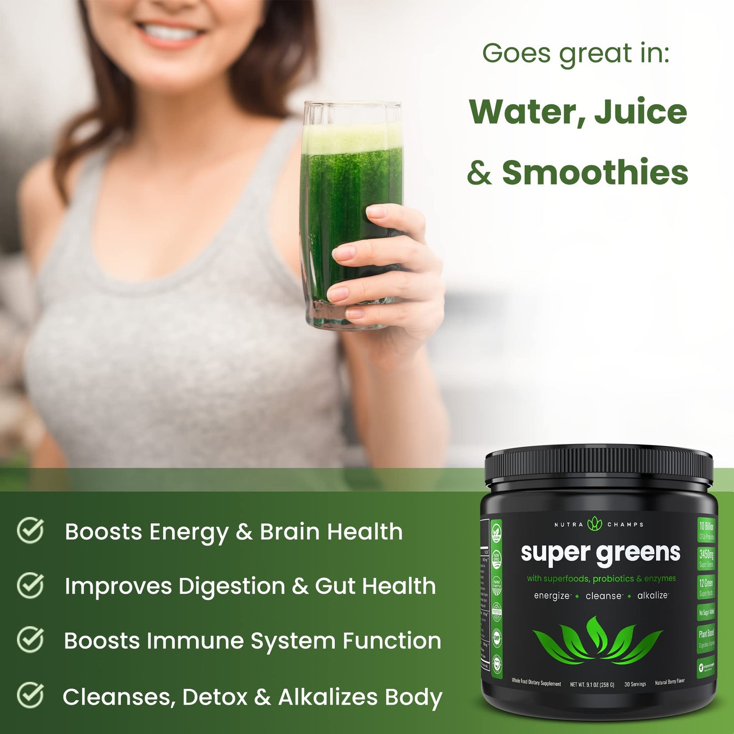 NutraChamps Super Greens Powder Premium Superfood | 20+ Organic NutraChampsUS supplements