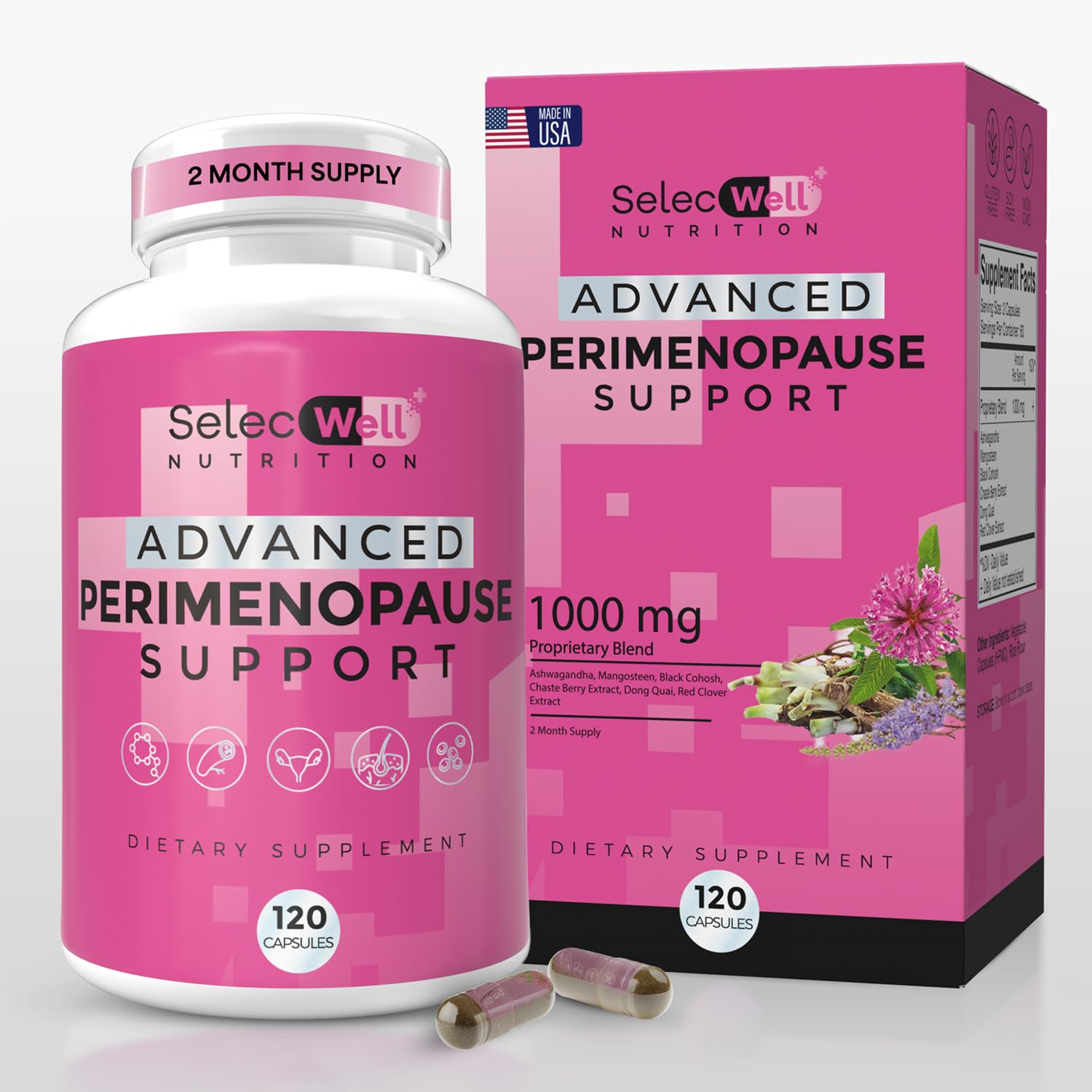 Perimenopause & Menopause Support Supplement for Women – Multi‑Symptom Relief with Black Cohosh & Red Clover Isoflavones | Ashwagandha Adaptogen & Herbal Blend | Hormone Balance Support | 120 Capsules SelecWellAu supplements