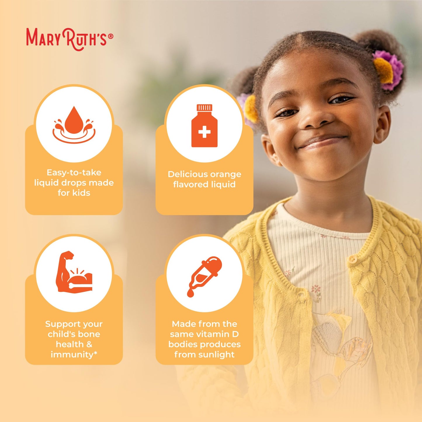 MaryRuth Organics USDA Organic Vitamin D3 Liquid Drops for Kids | 640 IU Vitamin D3 Per Serving | Kids Immune Support & Bone Health Supplement | Formulated for Ages 4-13 | 0.5oz | 30 Servings MARYRUTH'SUS supplements