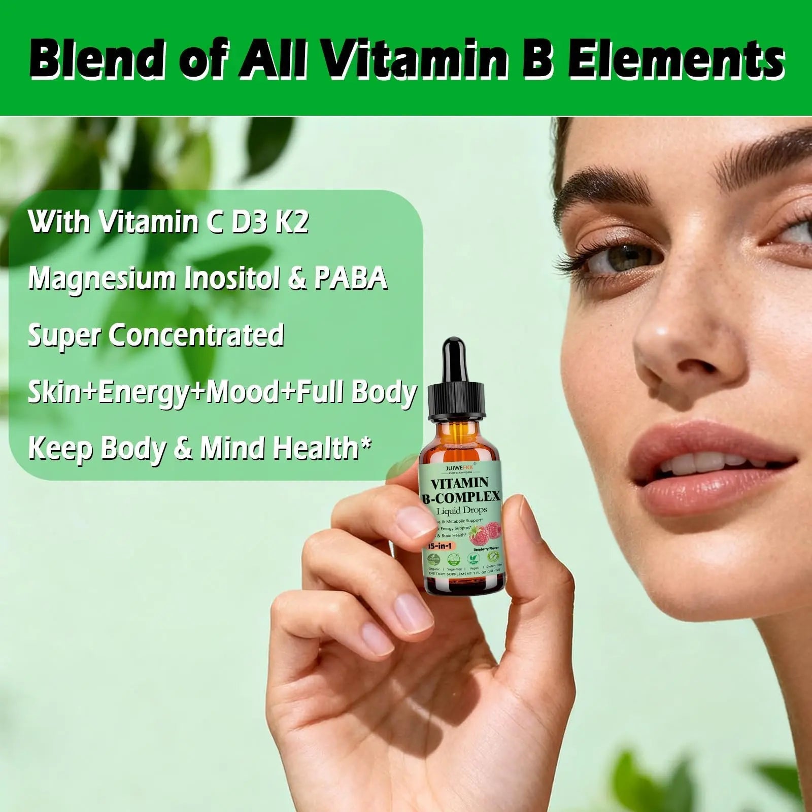 Vitamin B Complex Liquid Drops for Women Men & Kids, 15-in-1 VIT B Complex with Vitamin C B12 B6 B1 Niacin Folate Magnesium JUIWEFKKAu supplements