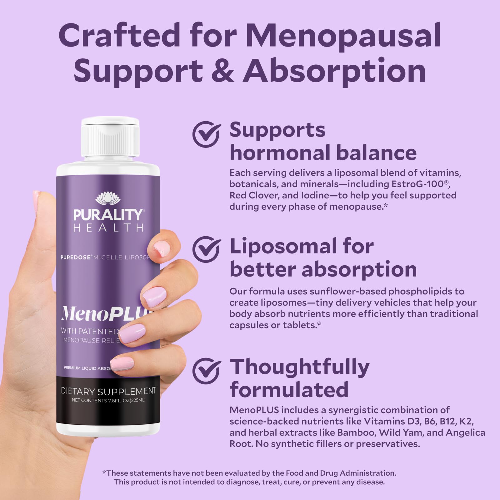 PURALITY HEALTH MenoPLUS Liposomal Menopause Supplement for Women | EstroG-100®, Vitamins D3, B6, B12 & K2 | Iodine | Hormonal Balance & Mood Support PURALITY HEALTHAu supplements