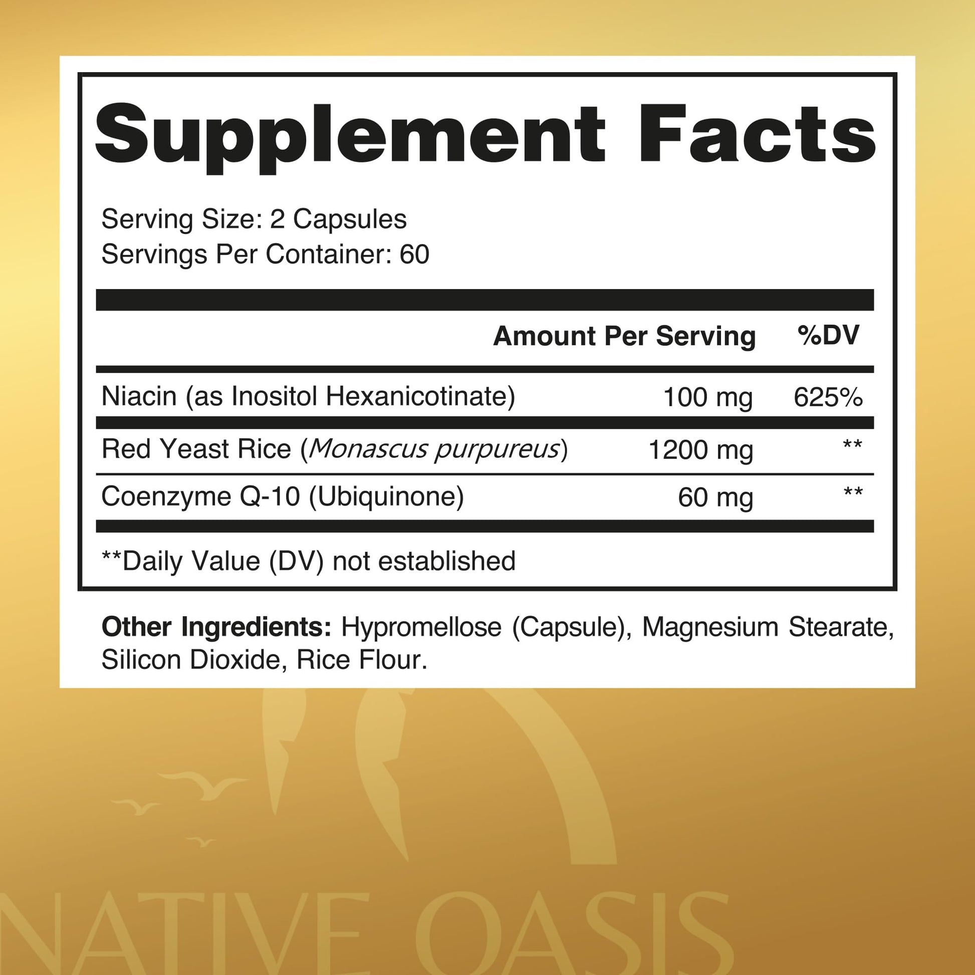 Native Oasis (2 Bottles) Red Yeast Rice 1,200 mg. Capsules Made with CoQ10 and Flush Native OasisAu supplements