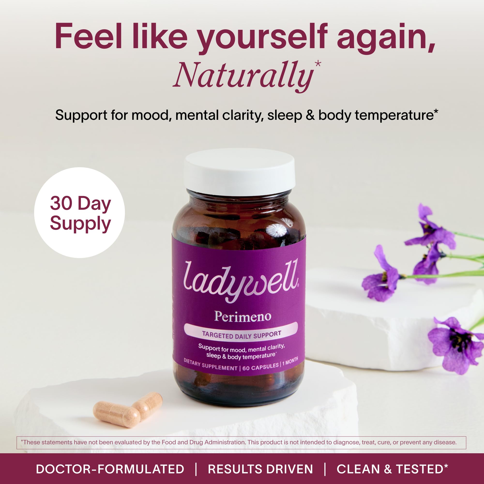 Ladywell Perimeno - Perimenopause Support - Support for Mood, Mental Clarity, Sleep & Hot Flashes - Black Cohosh, Reishi, Wild Yam, Holy Basil, Schisandra, Rhodiola, Siberian Rhubarb / 60 Veg Caps LadywellAu supplements