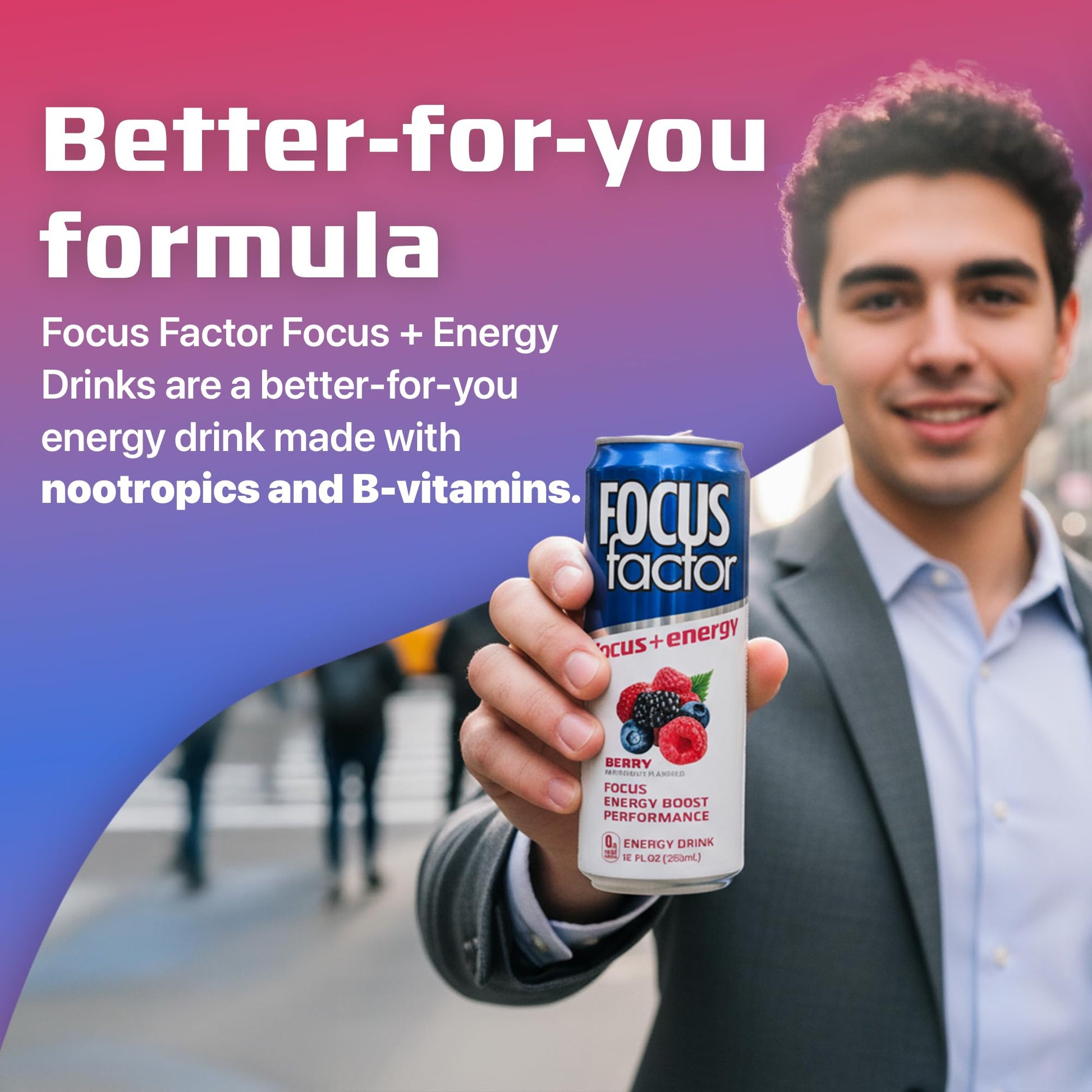 Focus Factor Energy Drink - 12 x 355ml Cans (Berry Flavour) - with Focus + Energy - Lightly Carbonated, Sugar Free, Low Calorie with Vitamin B6 & Vitamin B12 Focus FactorAu supplements