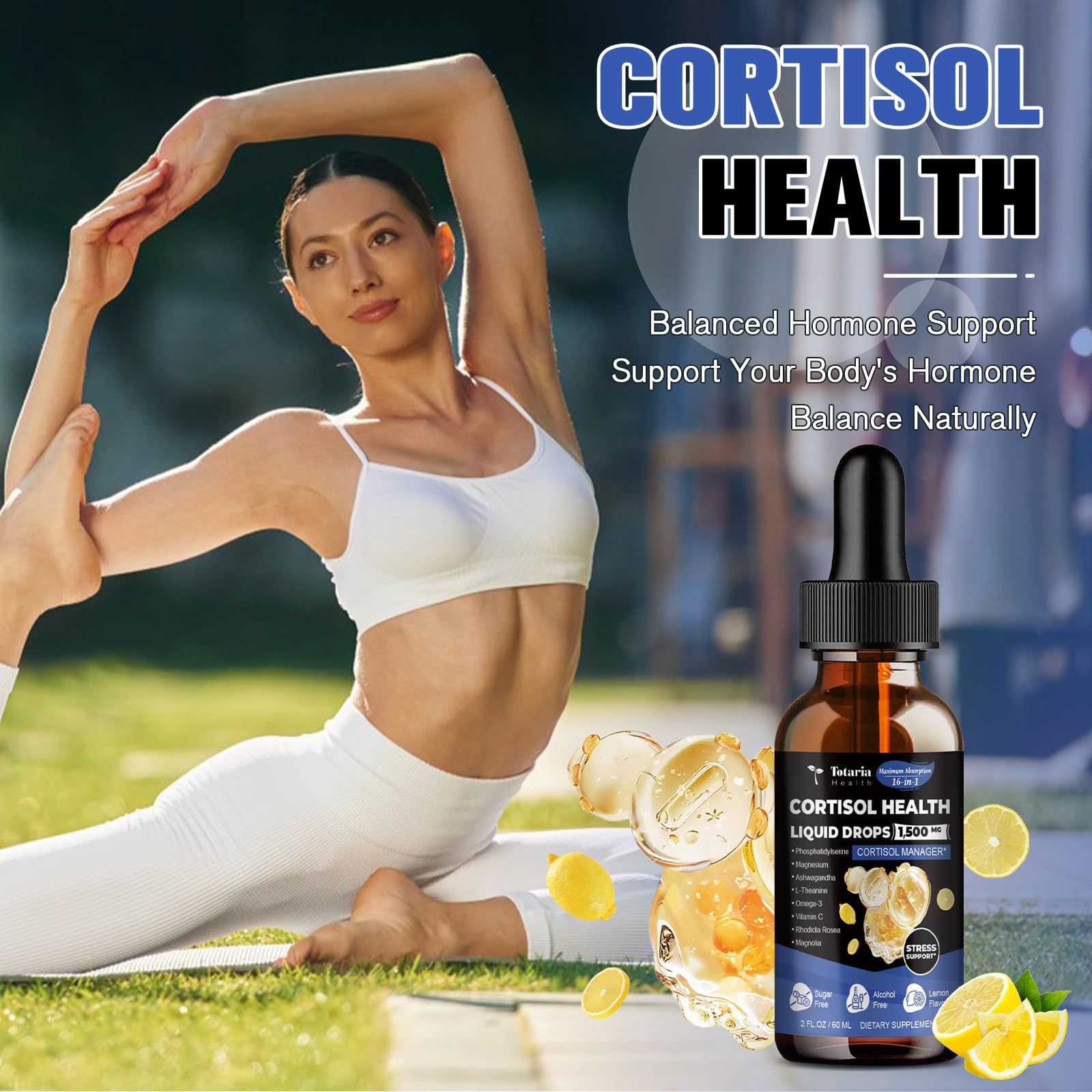 Totaria cortisol Supplement Liquid Drops Hormone Balance for Women Men with Magnesium Complex,Ashwagandha,Rhodiola Rosea,L Theanine,Phosphatidylserine Supplements Mood, Focus, Sleep Support 2 FL.OZ TotariaAu supplements