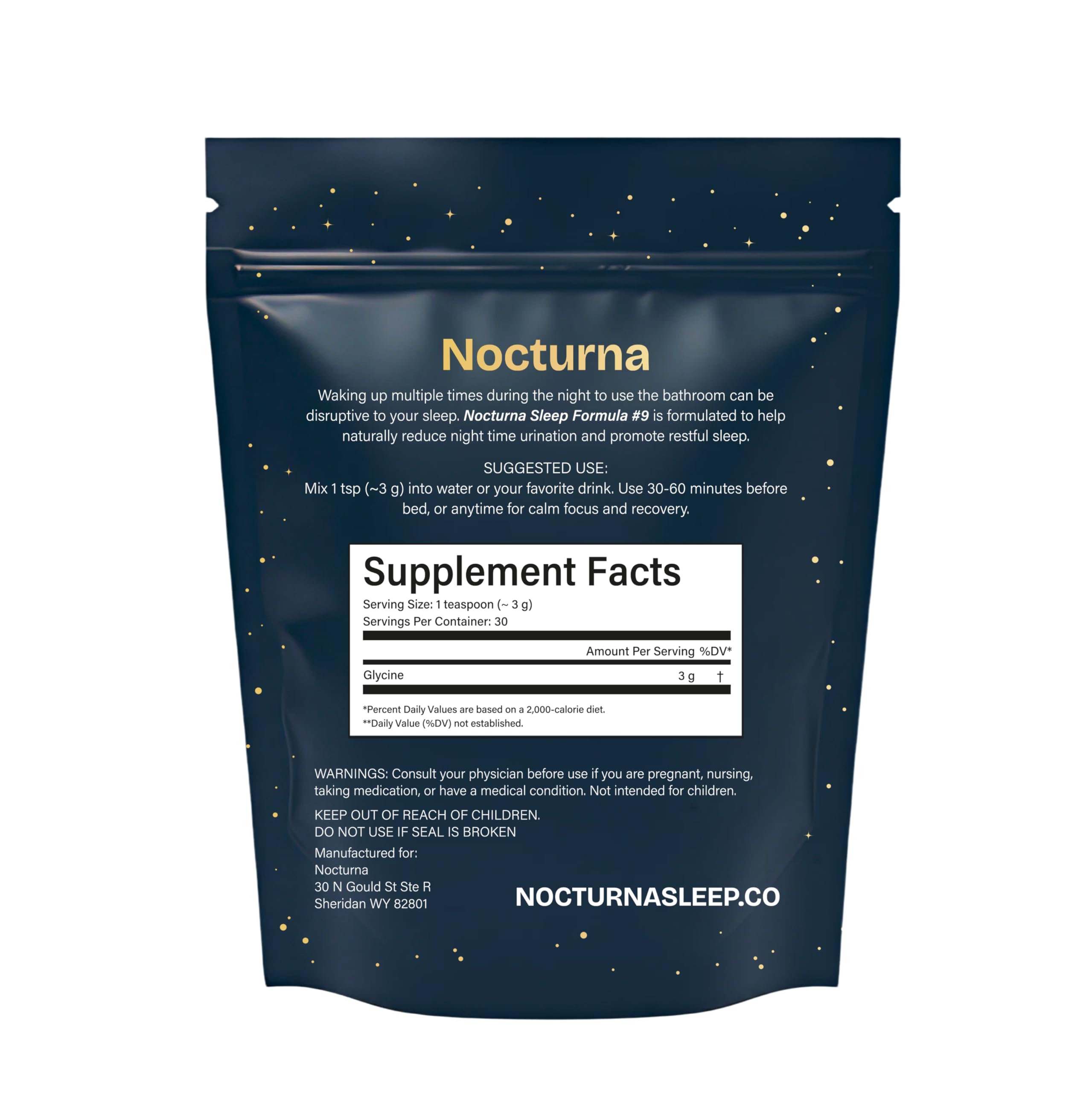 Nocturna Glycine Supplement – 100% Pure 3g Glycine Powder for Sleep, Calm & Recovery – USA Made Sleep Aid for Men & Women – Non-GMO & Completely Natural - 6.3Oz for 60 Servings NocturnaAu supplements