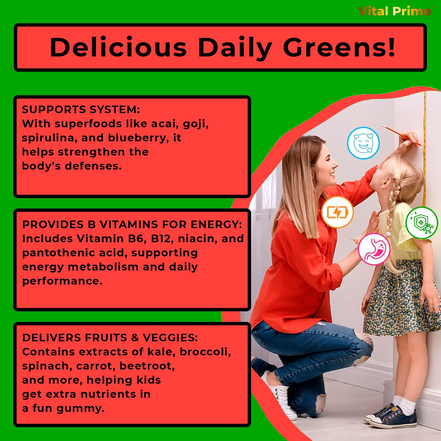 FourRoar Vital Prime Super Green Gummies for Kids 90 Count Strawberry & Watermelon Flavor | Fruit and Vegetable Gummies | Vegan Veggies Gummy Multivitamin for Kids FourRoarAu supplements