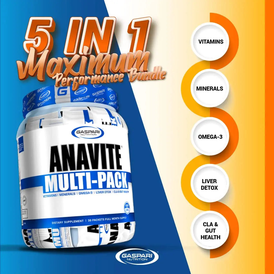 Gaspari Nutrition Anavite, Full Spectrum Multi-Vitamin Packs, Anavite Multivitamins, CLA, Omega 3s, Proven Gut, and Proven Liver Detox Gaspari NutritionAu supplements