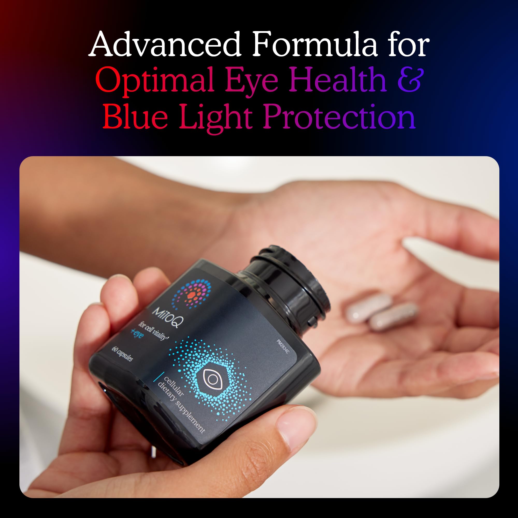 MitoQ +Eye – Eye Health Supplement with Lutein & Zeaxanthin (5:1 Ratio), Bilberry, Maritime Pine Bark, Zinc, Mitoquinol | Supports Macular Health, Visual Clarity & Blue Light Defense MitoQAu supplements