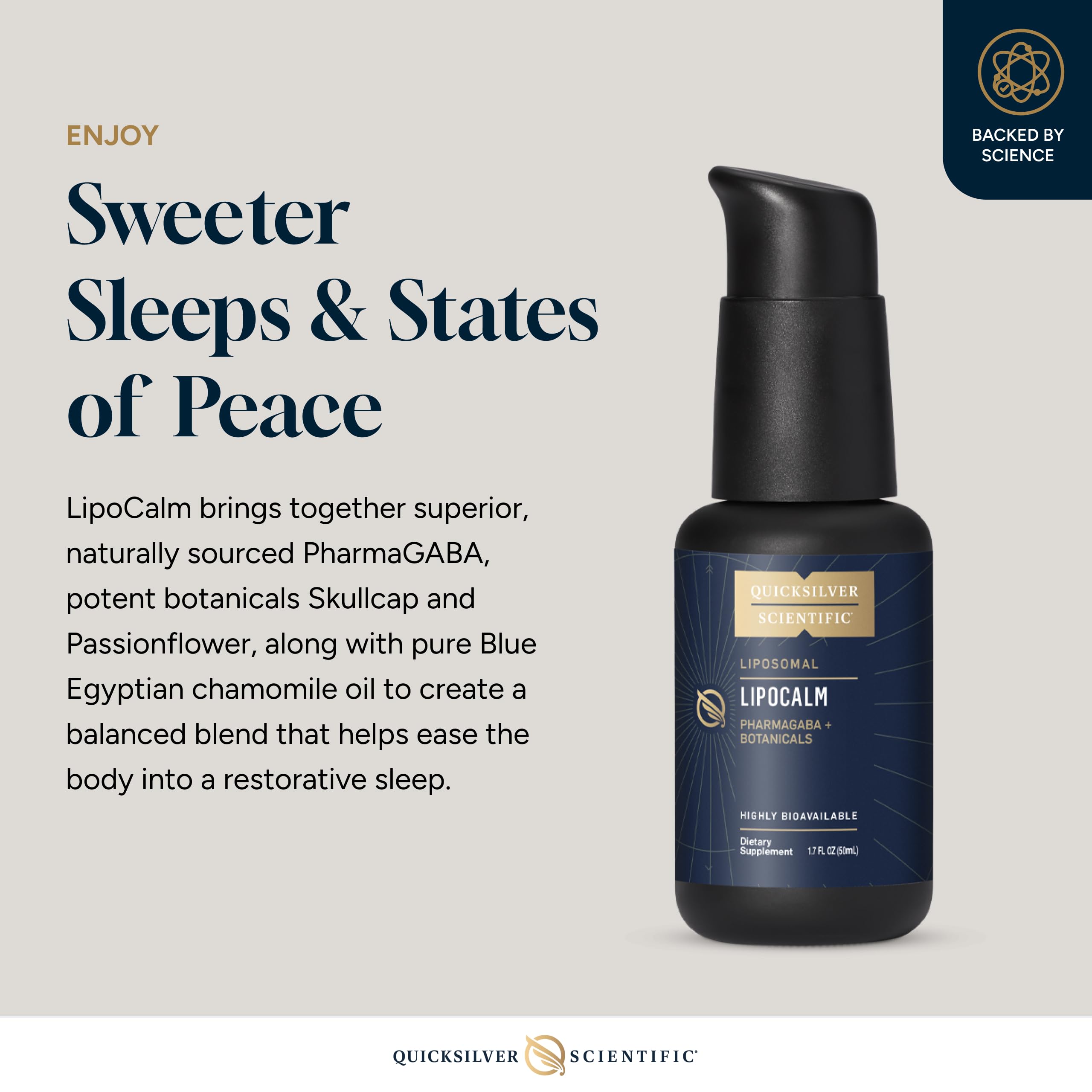 Quicksilver Scientific LipoCalm - Liposomal GABA with Herbs for Relaxation Support - Chamomile, Passionflower Herb & Skullcap Supplement for Peace of Mind & Sleep Calm Support (1.7oz / 50ml) Quicksilver ScientificUS supplements