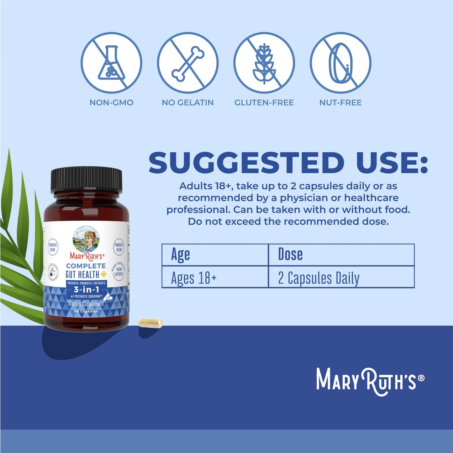 MARYRUTH'S Complete Gut Health+ Capsules | 5 Probiotic Blend | Butyrate | Corebiome® | Vegan Gut Support | Support Gastrointestinal Health & Microbiome MARYRUTH'SUS supplements
