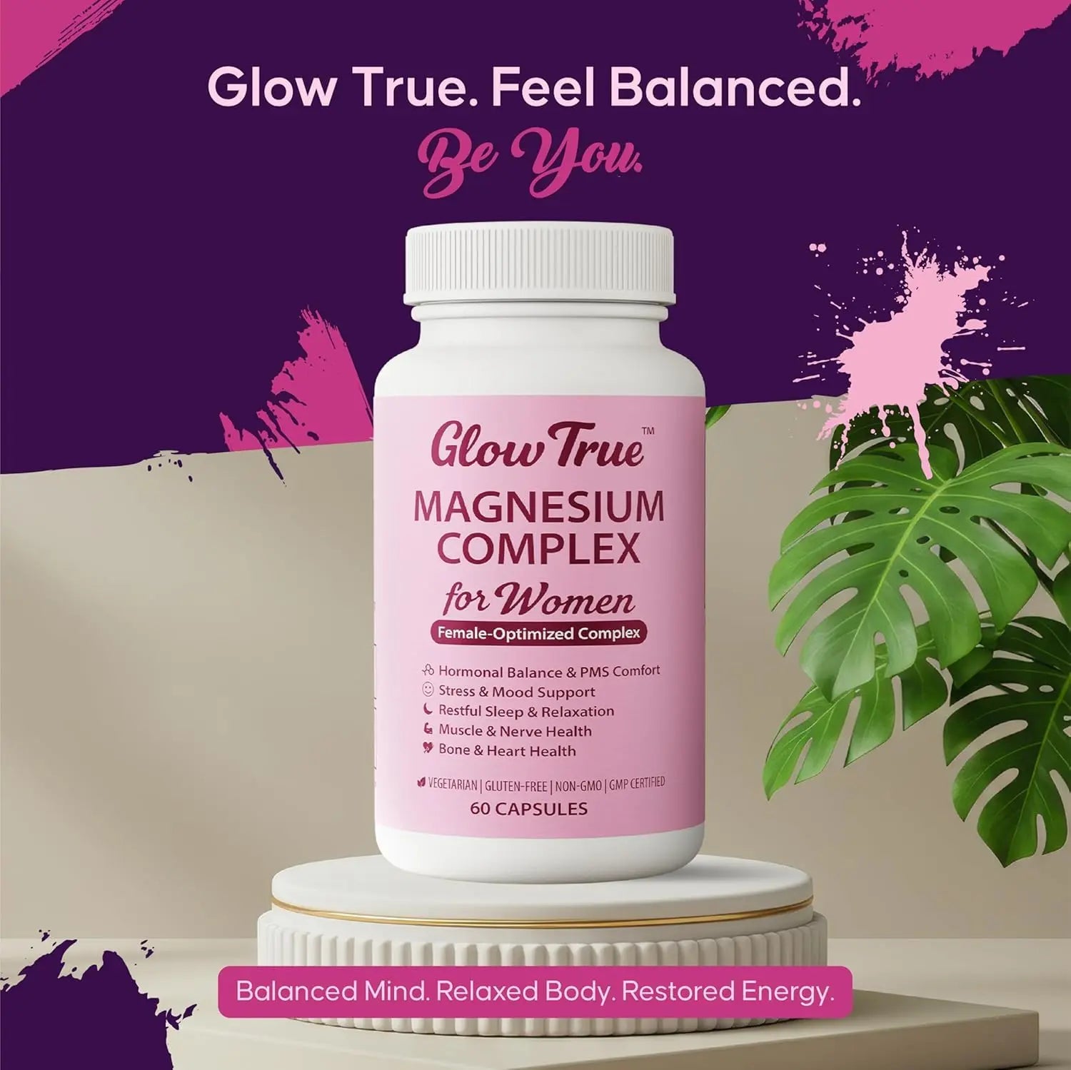 Magnesium Complex for Women – Spectrum 5-Form Magnesium Complex (500 mg), High Absorption Glycinate, Citrate, Oxide & Malate – Vegan, Non-GMO Supports Sleep, Energy, Hormone & Bone – 60 Capsules GlowTruenz supplements