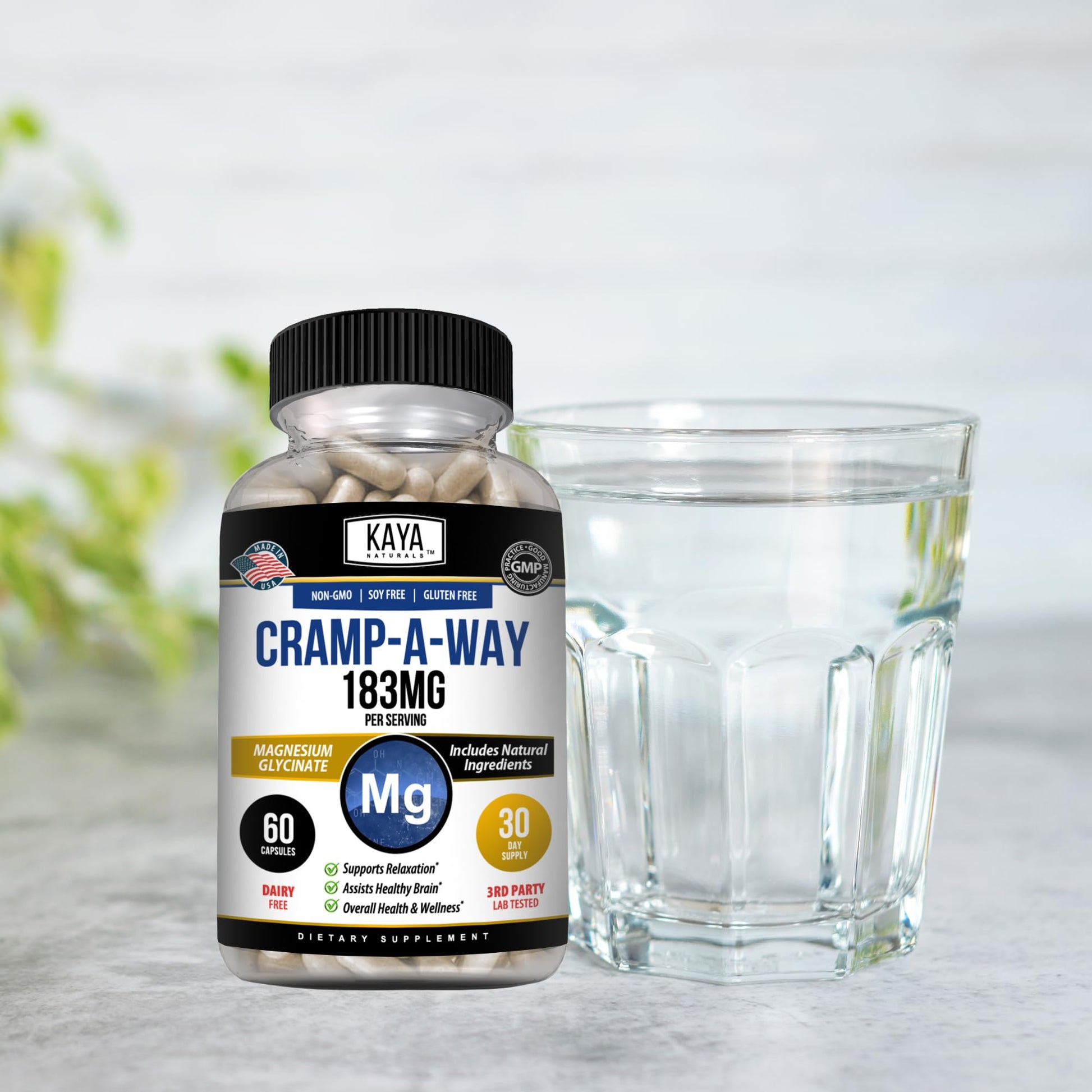 Kaya Naturals Cramp-A-Way Magnesium Glycinate 183mg (60 Count (Pack of 1) Kaya NaturalsAu supplements