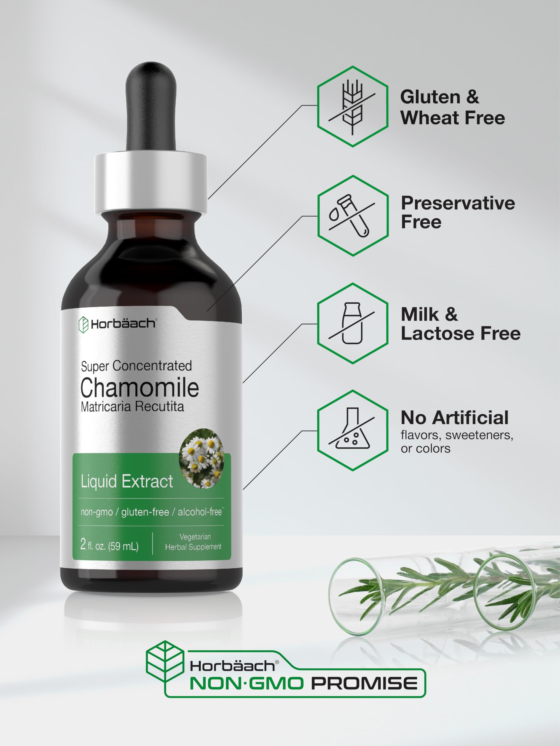 Chamomile Extract Liquid | 2 fl oz | Alcohol Free Supplement | Vegetarian, Non-GMO HorbäachAu supplements