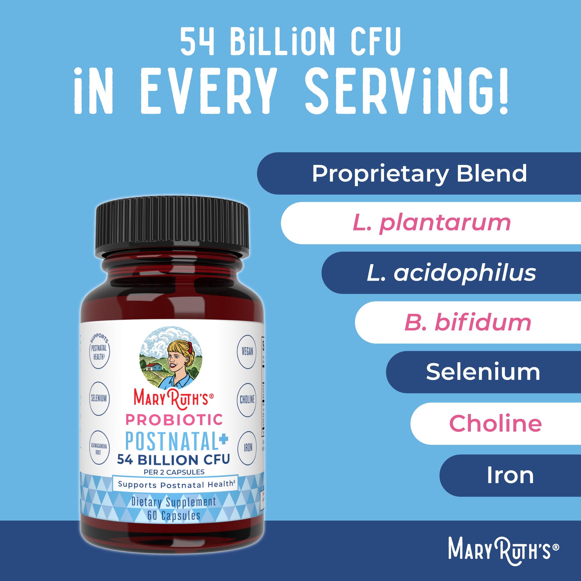 MaryRuth Organics Postnatal Probiotics for Breastfeeding Women | Nursing Probiotic Capsules with Vitamins | Minerals & Antioxidants | 54 Billion CFU | Non-GMO | Vegan | 30 Servings MARYRUTH'SUS supplements