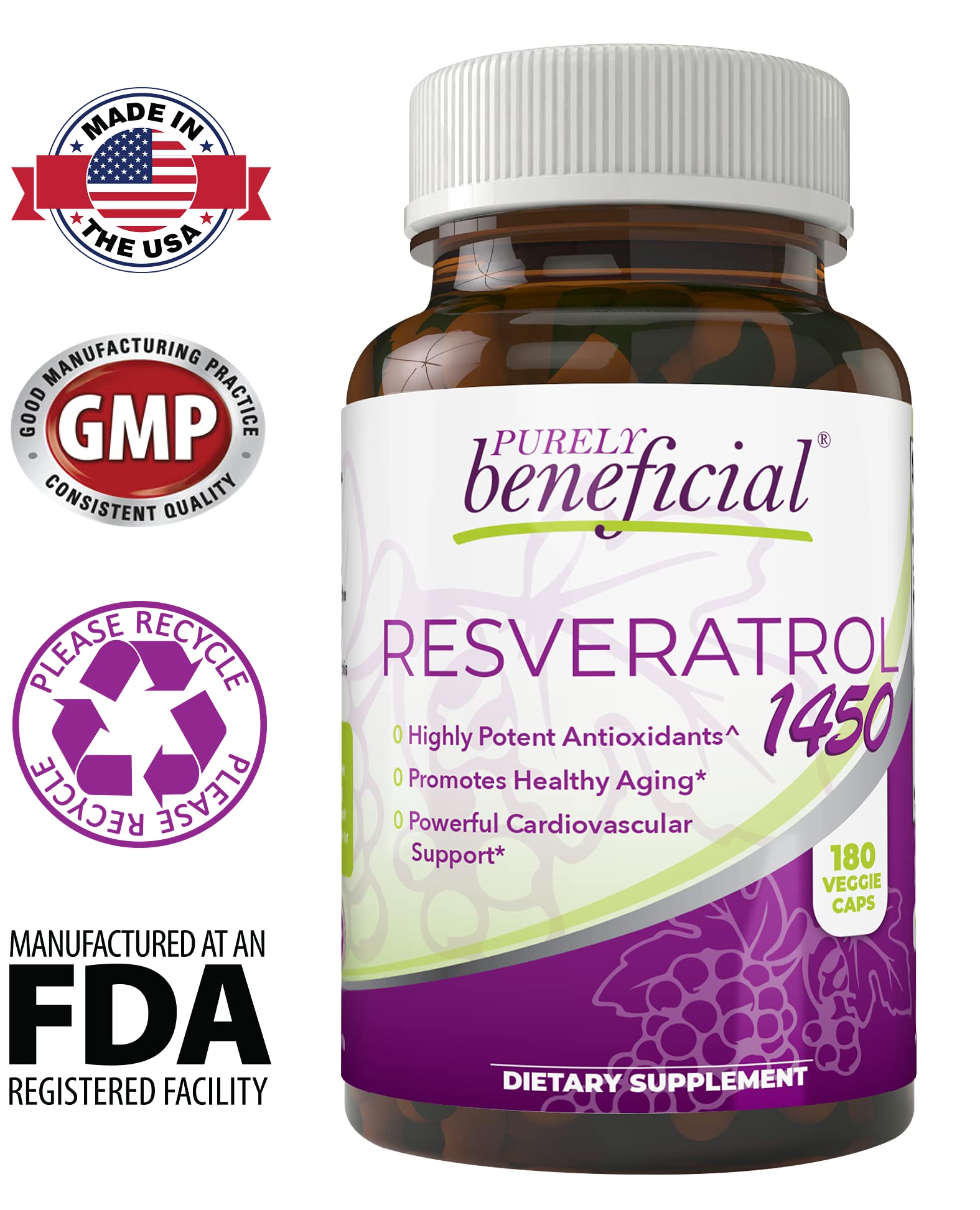 PURELY beneficial RESVERATROL1450-90day Supply, 1450mg per Serving of Potent Antioxidants PURELY beneficialAu supplements