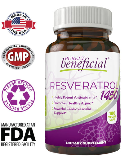 PURELY beneficial RESVERATROL1450-90day Supply, 1450mg per Serving of Potent Antioxidants PURELY beneficialUS supplements