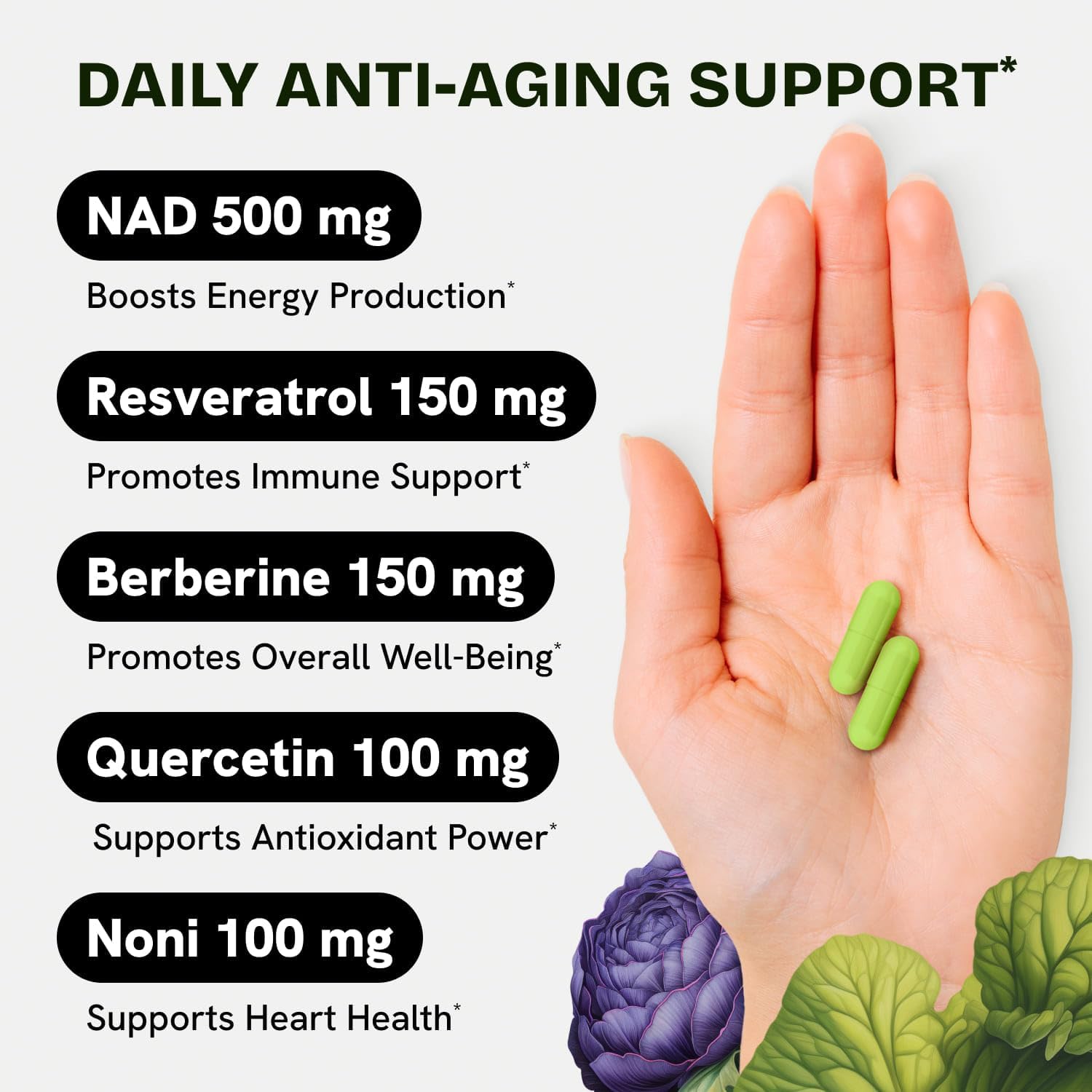 Liposomal NAD Supplement for Women w/Noni | 5-in-1 NAD Resveratrol Supplement w/Berberine & Quercetin | Pure NMN Powder Alternative | Supports Anti Aging & NAD+ Levels | 60 caps - 1 Pack Resurrected HealthAu supplements
