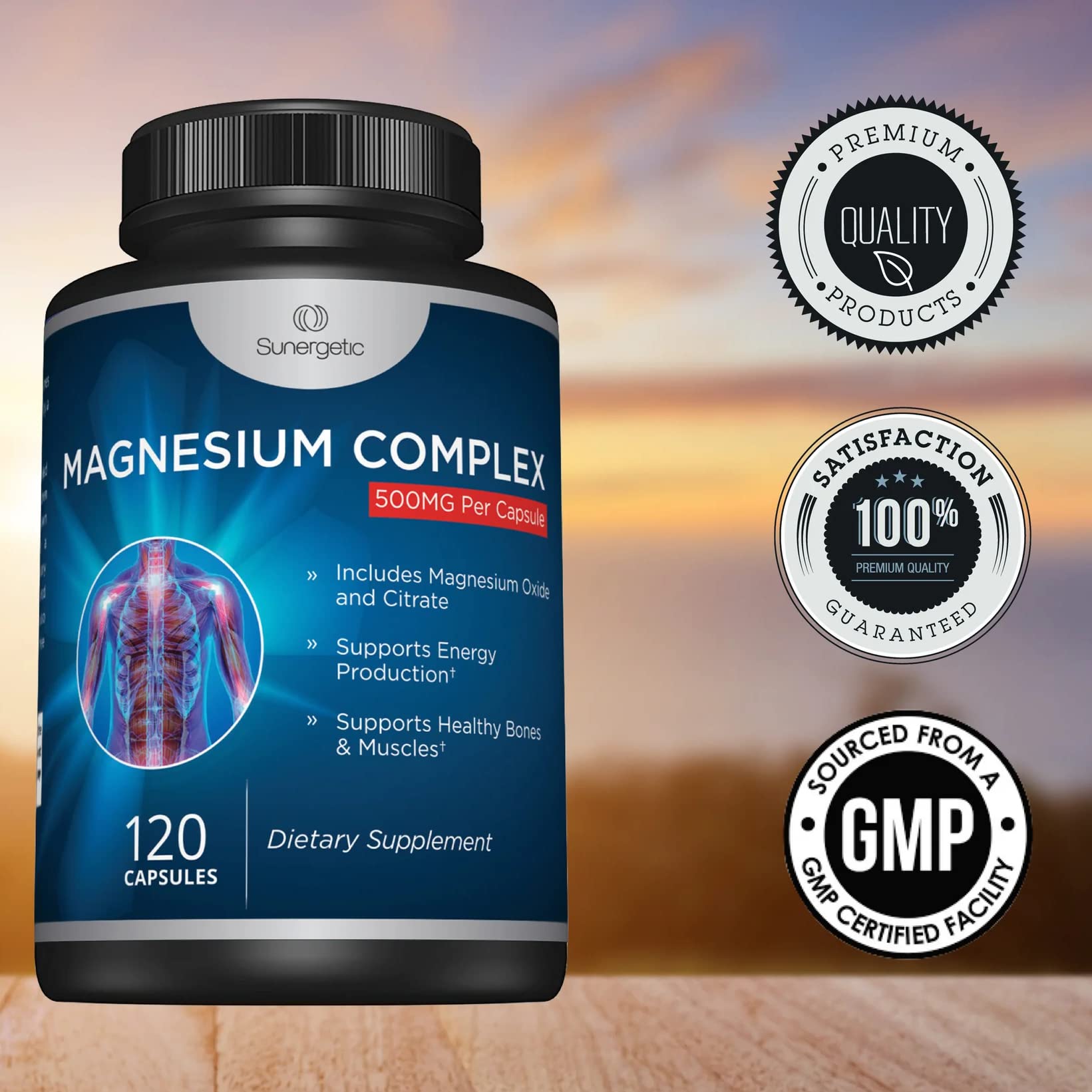 Premium Magnesium Citrate Capsules – Powerful 500mg Magnesium Oxide & Citrate Supplement – Helps Support Healthy Bones, Muscles, Teeth, Energy & Relaxation – 120 Vegetable Capsules SunergeticAu supplements