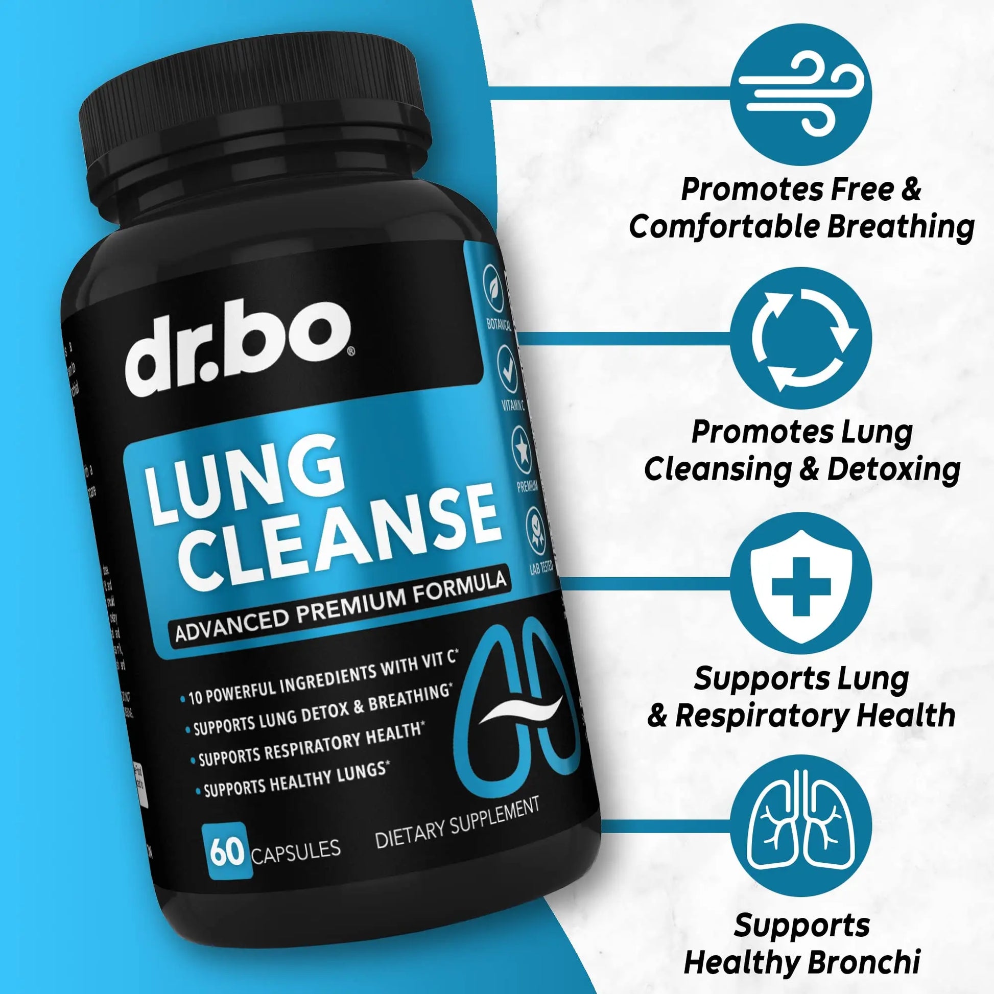 Lung Cleanse Support Supplement - Respiratory Supplements to Quit & Stop Smoking Aids - Herbal Detox for Lungs & Bronchial Health - Smokers Cleanser Breathe Aid for Mucus Clear Relief - 60 Capsules DR. BOnz supplements