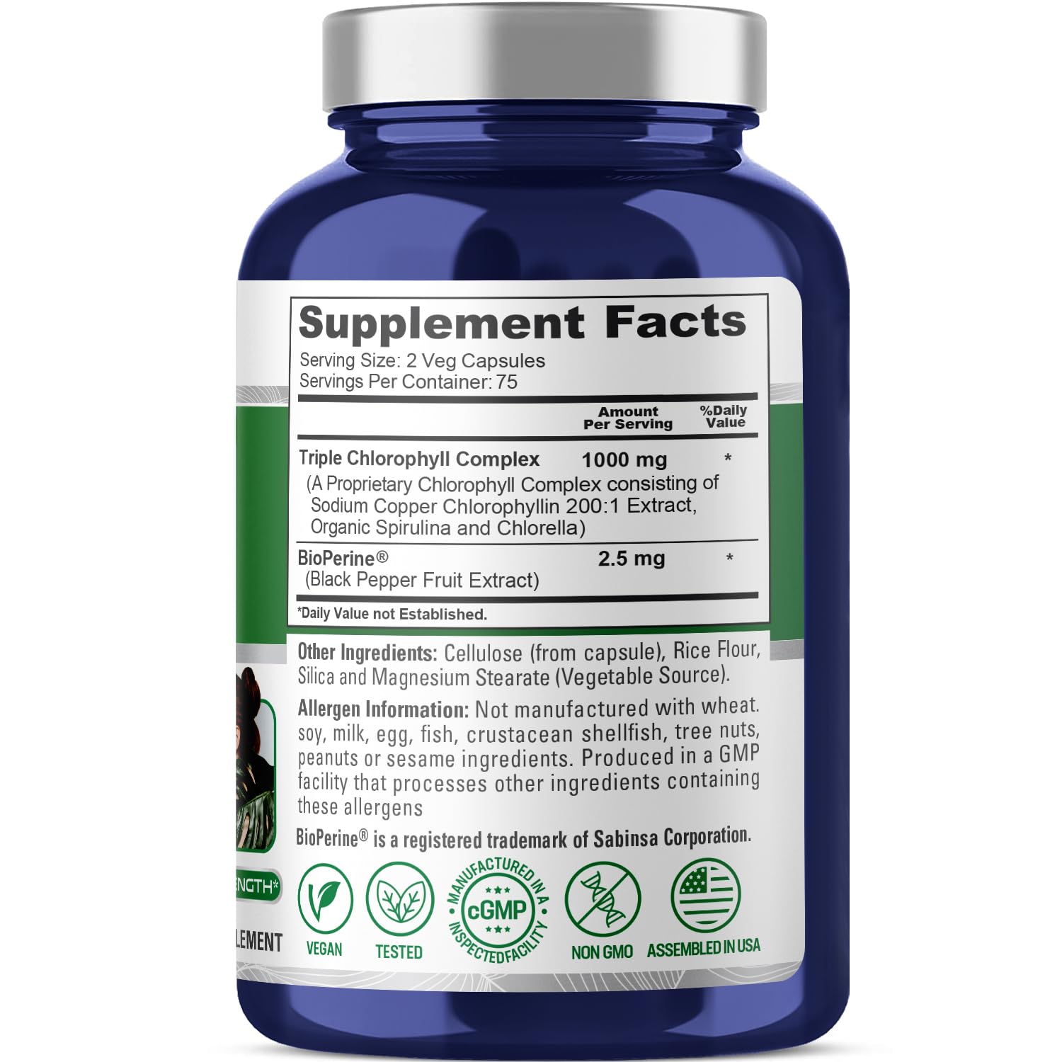 NusaPure High Absorption Triple Chlorophyll 1000 mg 150 Veg Caps Suitable for Vegetarians and Vegans, Non-GMO NusaPureAu supplements