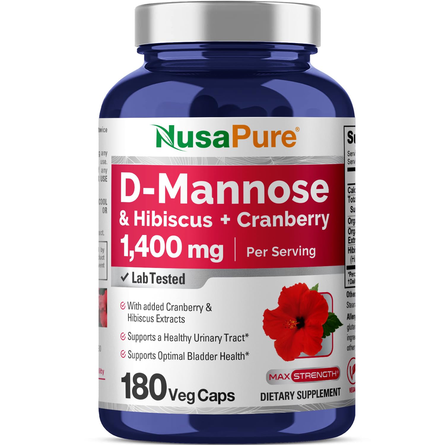 NusaPure D-Mannose Complex 1400 mg (with Hibiscus and Cranberry) - 180 Veggie Caps Non-GMO & Vegan NusaPureAu supplements