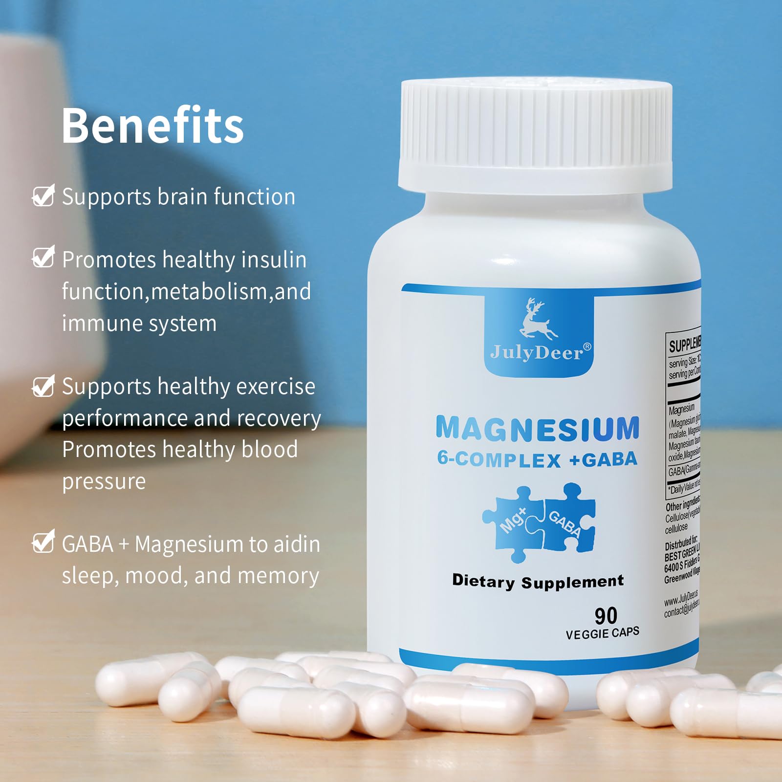 3 Bottles Sixfold Magnesium Complex | 350mg of Magnesium Glycinate, Malate, Citrate, Taurine, Oxide, Mg+ for Muscles,Nerves,& Energy, GABA Sleep Support | High Absorption | Vegan | 90 Capsules RisabouAu supplements