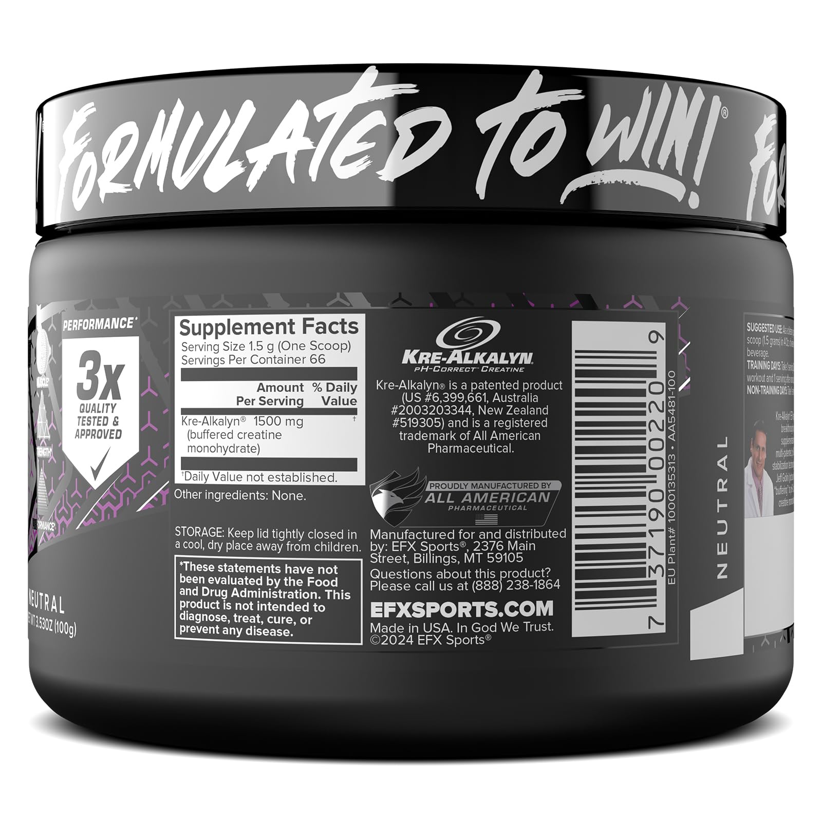 EFX Sports Kre-Alkalyn EFX Powder | pH Correct Creatine Monohydrate Powder Supplement | Strength, Muscle Growth & Performance | 66 Servings (Unflavored) EFX SportsAu supplements