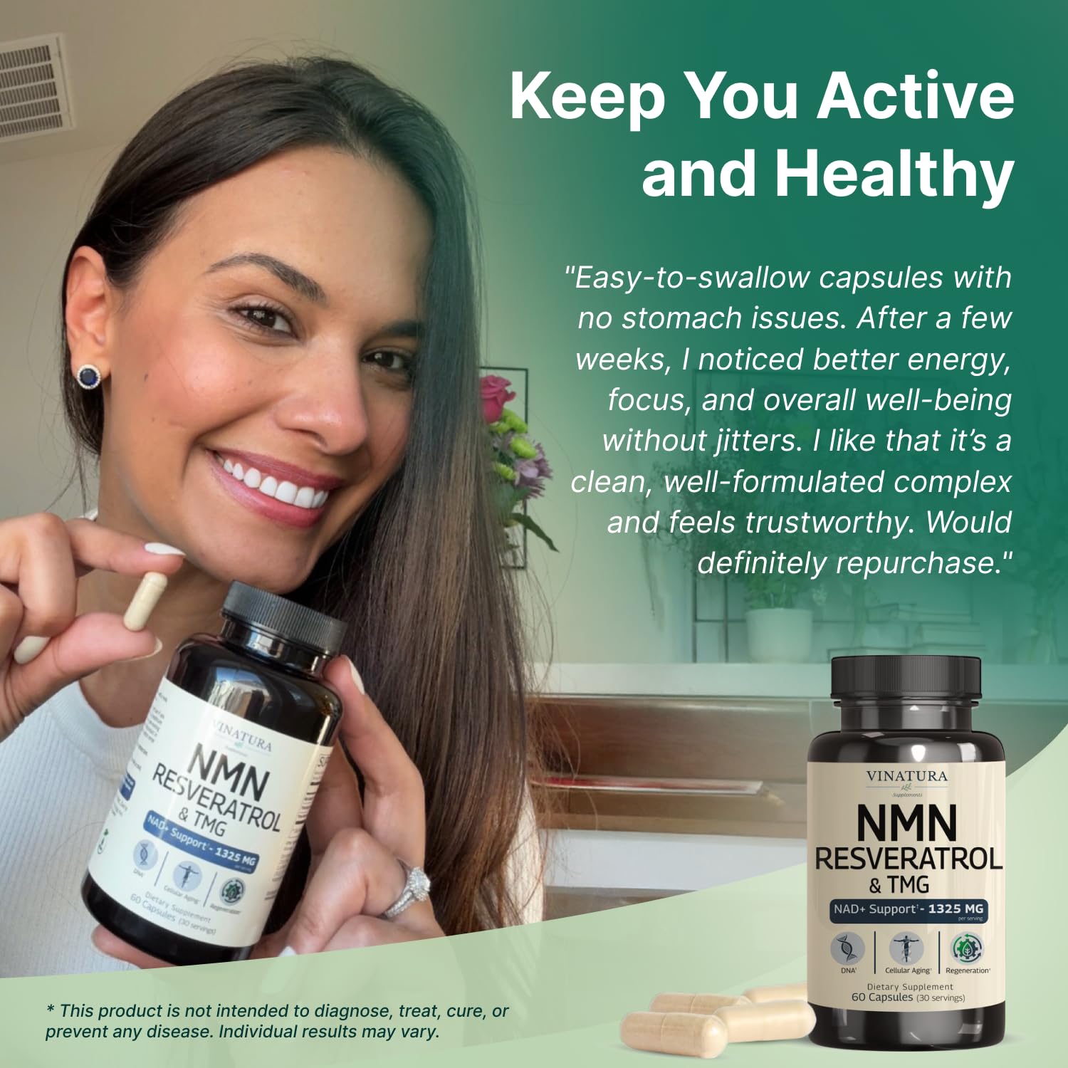 VINATURA NMN Complex Supplement 1325MG - NMN 1000mg with Resveratrol and TMG, Support NAD+, 60 Capsules VINATURAAu supplements