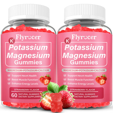 2 Pack Potassium Magnesium Gummies for Men & Women, Potassium Magnesium Supplement for Leg Cramps, Muscle Health, & Electrolyte Balance, Strawberry Flavor, 120 Gummies FlyrocerAu supplements