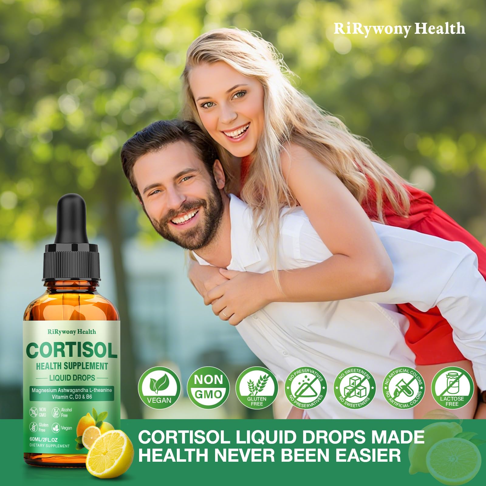 Cortisol Supplement for Women & Men - Cortisol Detox Reducer Magnesium Glycinate, Ashwagandha, L-Theanine, Phosphatidylserine - Hormone Balance for Calm Mood Focus Sleep (2 FL.OZ Lemon) RiRywony HealthAu supplements