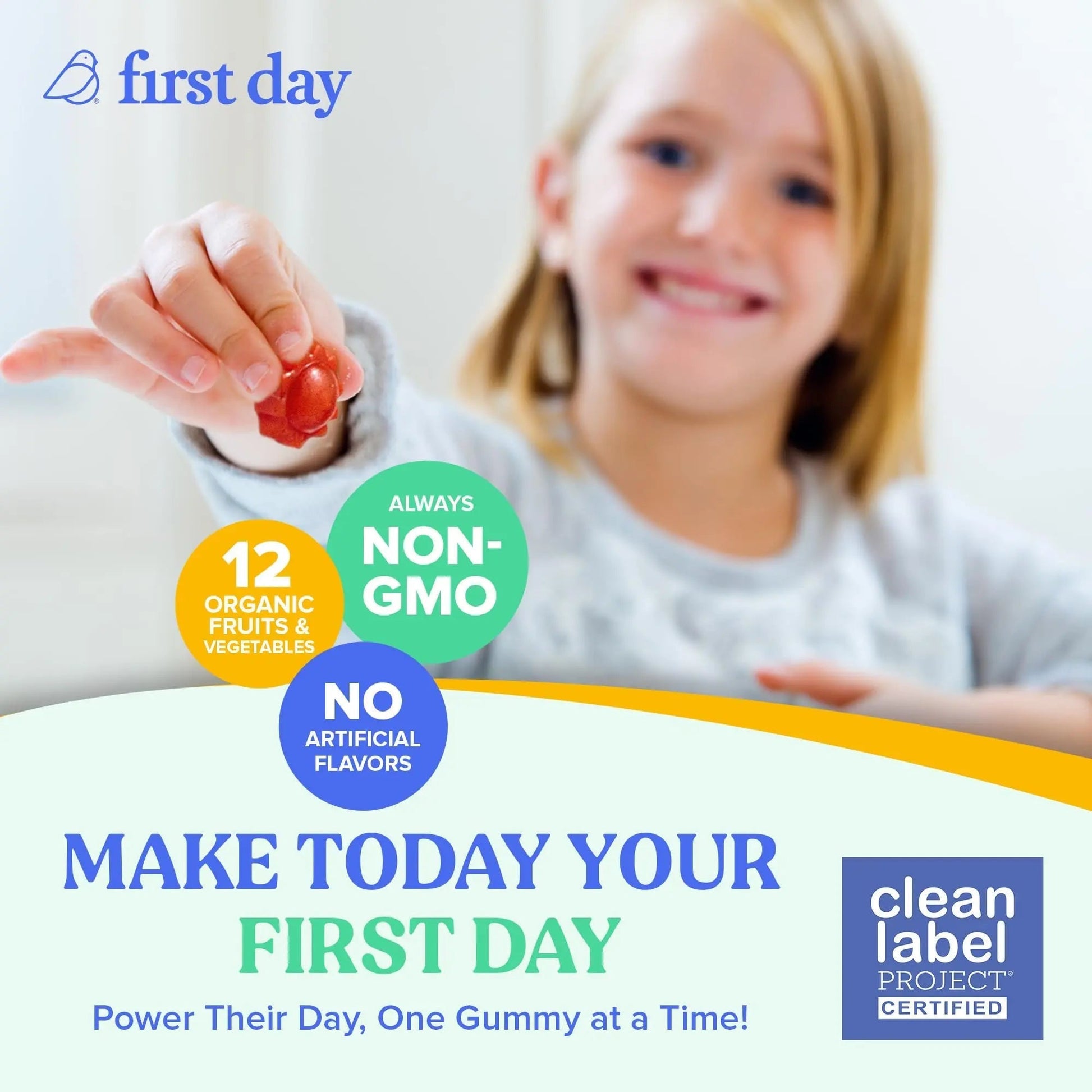 FIRST DAY Toddler Multivitamin Gummies (Ages 2-3)| Kids Multivitamin Gummies with Vitamins A C D3, B2, B12, Choline, Folate and 21 Organic Superfoods| (30 Day Supply) FIRST DAYAu supplements