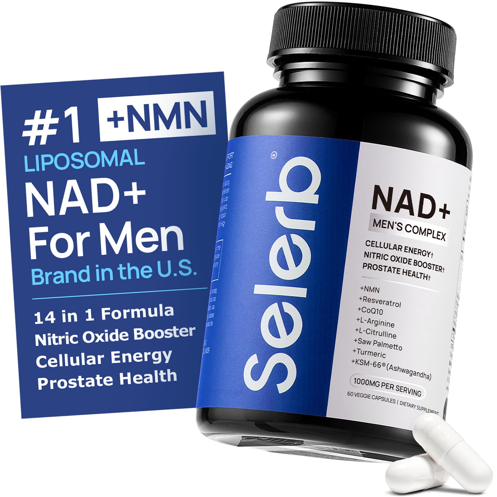Liposomal NAD Supplement for Men – NMN Supplement Nitric Oxide Prostate Health Supplements with Resveratrol, CoQ10, L Citrulline and Lycopene for Anti-Aging & Cellular Energy Support 60 Capsules SelerbAu supplements