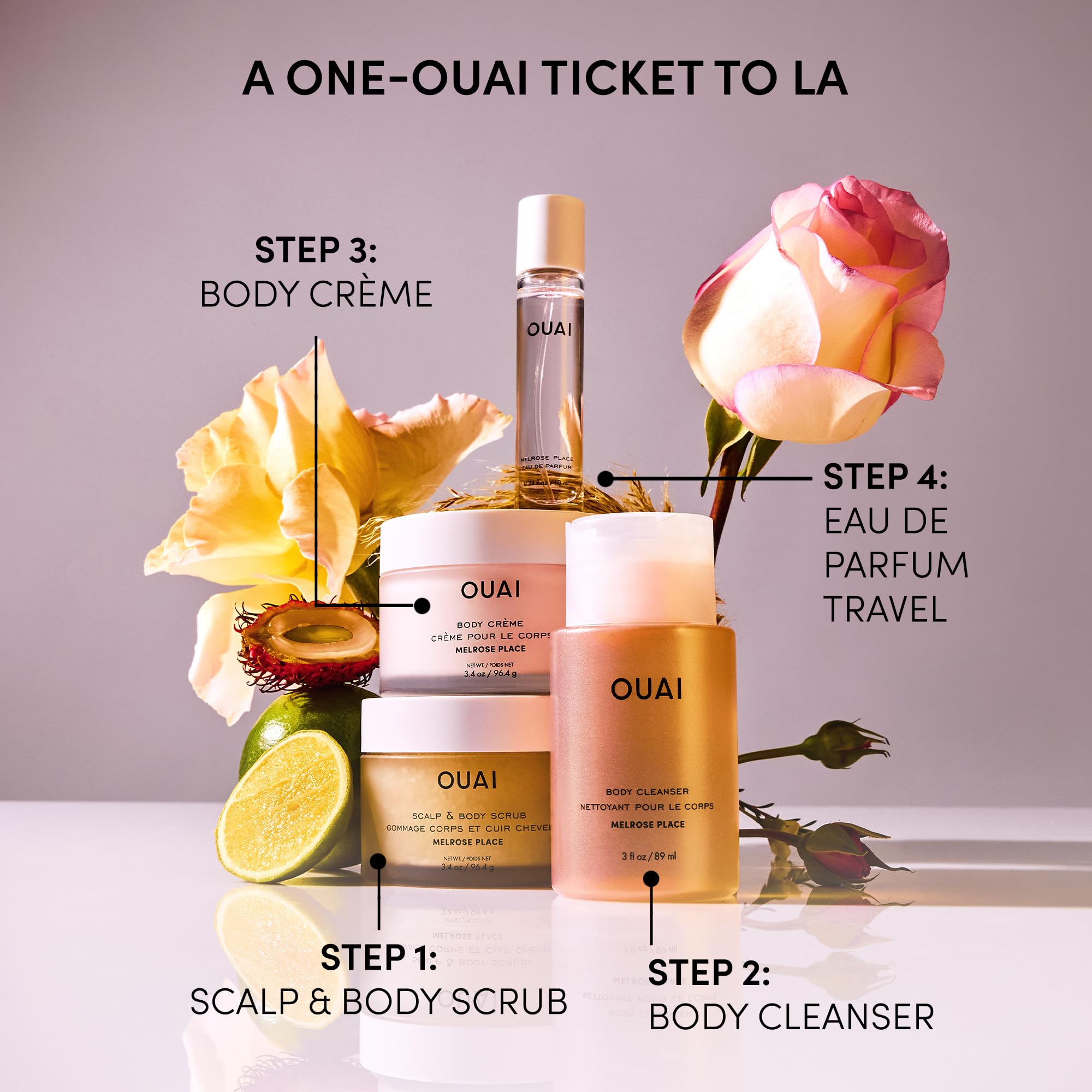 OUAI Scalp & Body Scrub Travel Size, Melrose Place - Exfoliating Body Scrub with Sugar & Coconut Oil Blend for Smooth, Moisturized Skin - Gentle for Removing Product Build Up (3.4 Oz) OUAIAu supplements