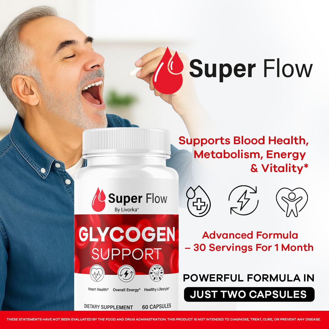 (2 Pack) Super Flow Glycogen Capsules - Official SuperFlow Advanced Glycogen Support Pills - Maximum Strength, Natural Formula Vitamins for Overall Health & Wellness Reviews, 120 Capsules for 2 Months LIVORKAAu supplements
