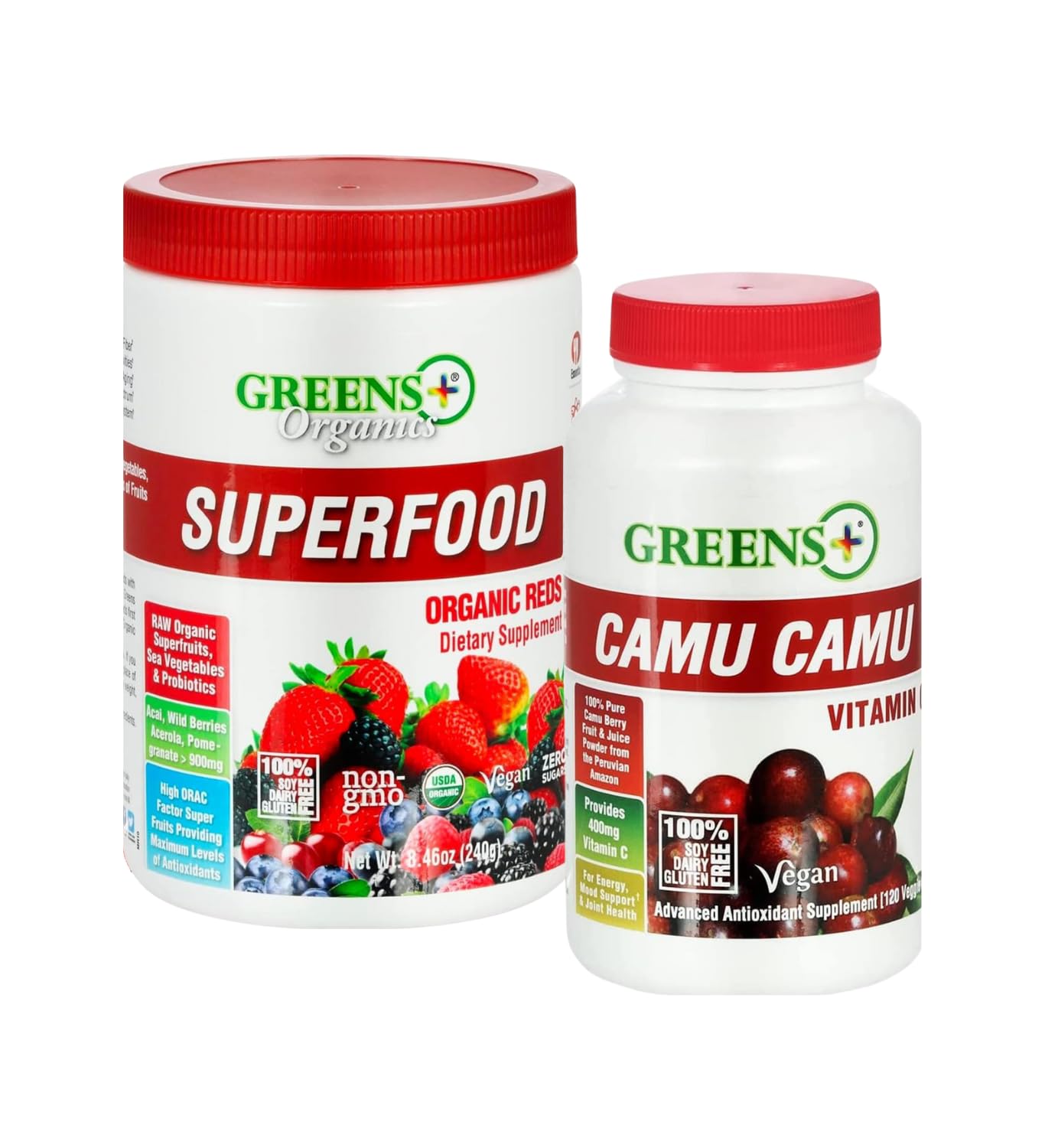 Greens+ Organic Reds Superfood Powder Camu Camu Dietary 400mg Vitamin C SuperFruit Supplement 120 Capsules, 100% Natural, Vitamins & Minerals, Vegan, Soy/Dairy/Gluten Free Greens+Au supplements