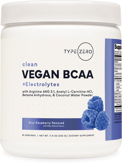 Type Zero Ultra Clean Vegan BCAA Powder + Electrolytes (Blue Raspberry | 6G) 2:1:1 Sugar-Free/No Sucralose BCAAs Amino Acids Supplement - BCAA Vegan Amino Acids After Workout Drink, 30 Servings Type ZeroUS supplements