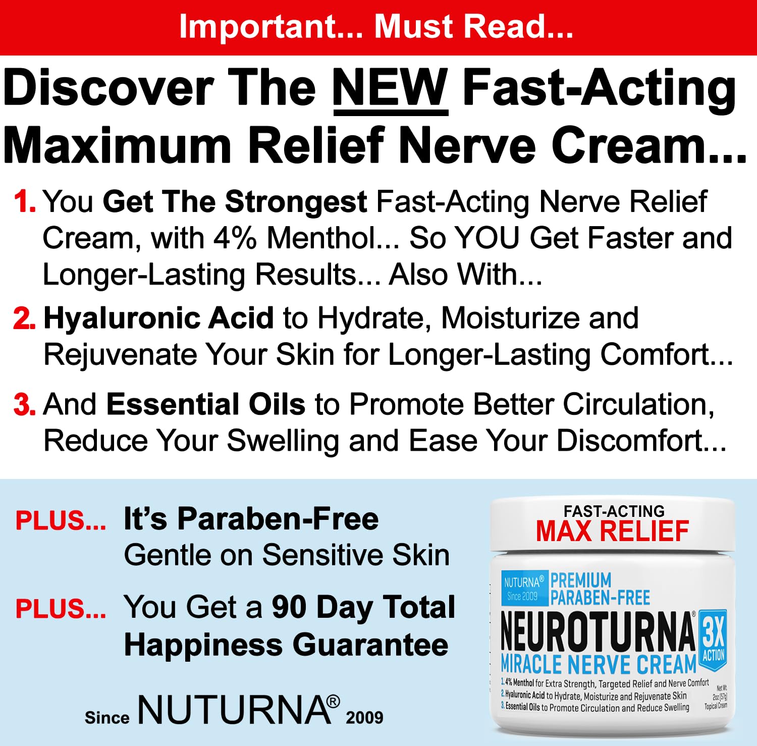 Neuropathy Nerve Relief Cream - Premium Nerve Cream 3X Action for Targeted Relief and Soothing Nerve Comfort - Maximum Strength with 4% Menthol, MSM for Feet Hands Legs Toes & Back - Extra Large 6 Oz NuturnaAu supplements